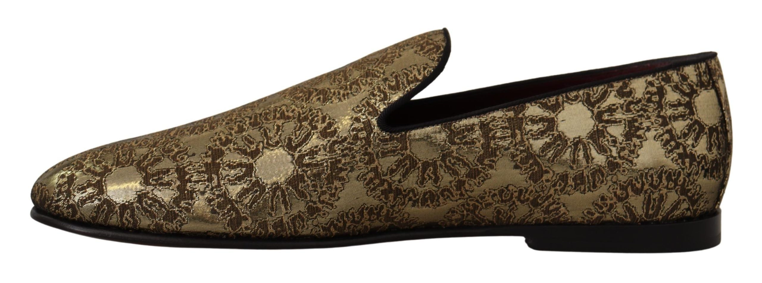 Dolce & Gabbana Gold Jacquard Flats Mens Loafers Shoes - DEA STILOSA MILANO