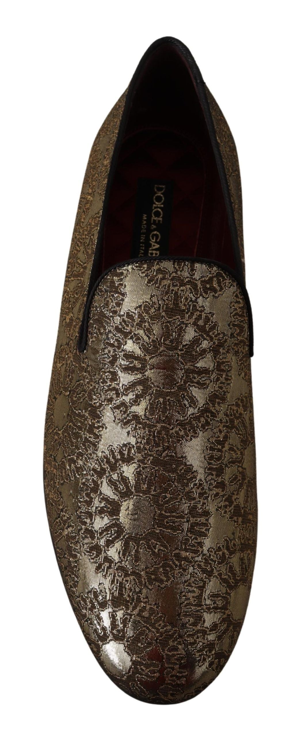Dolce & Gabbana Gold Jacquard Flats Mens Loafers Shoes - DEA STILOSA MILANO