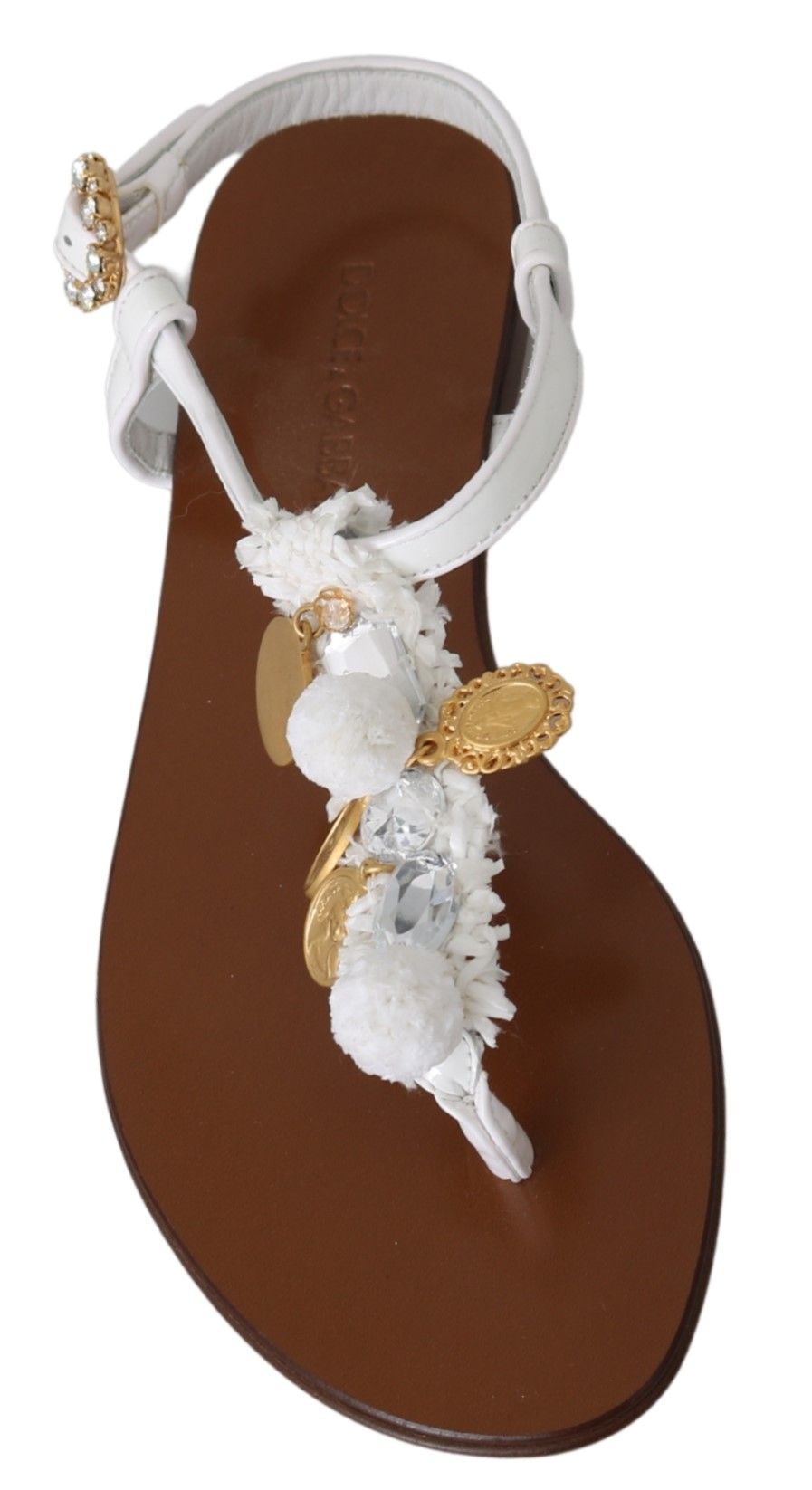 Dolce & Gabbana White Leather Coins Flip Flops Sandals Shoes - DEA STILOSA MILANO