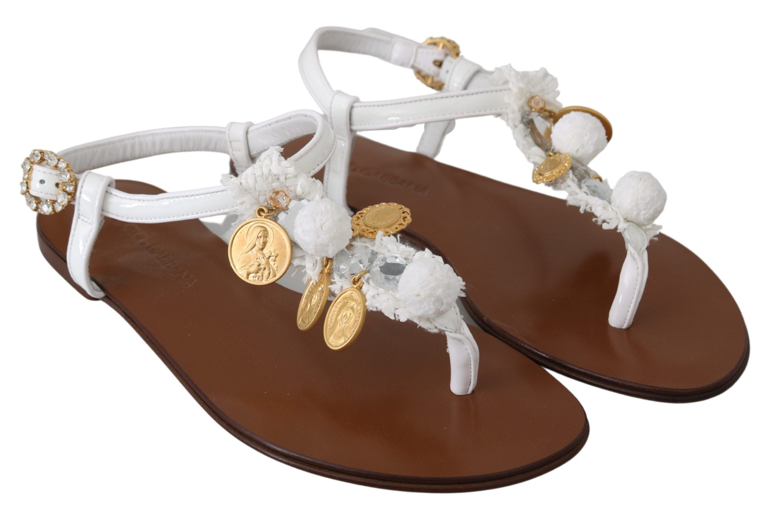 Dolce & Gabbana White Leather Coins Flip Flops Sandals Shoes - DEA STILOSA MILANO
