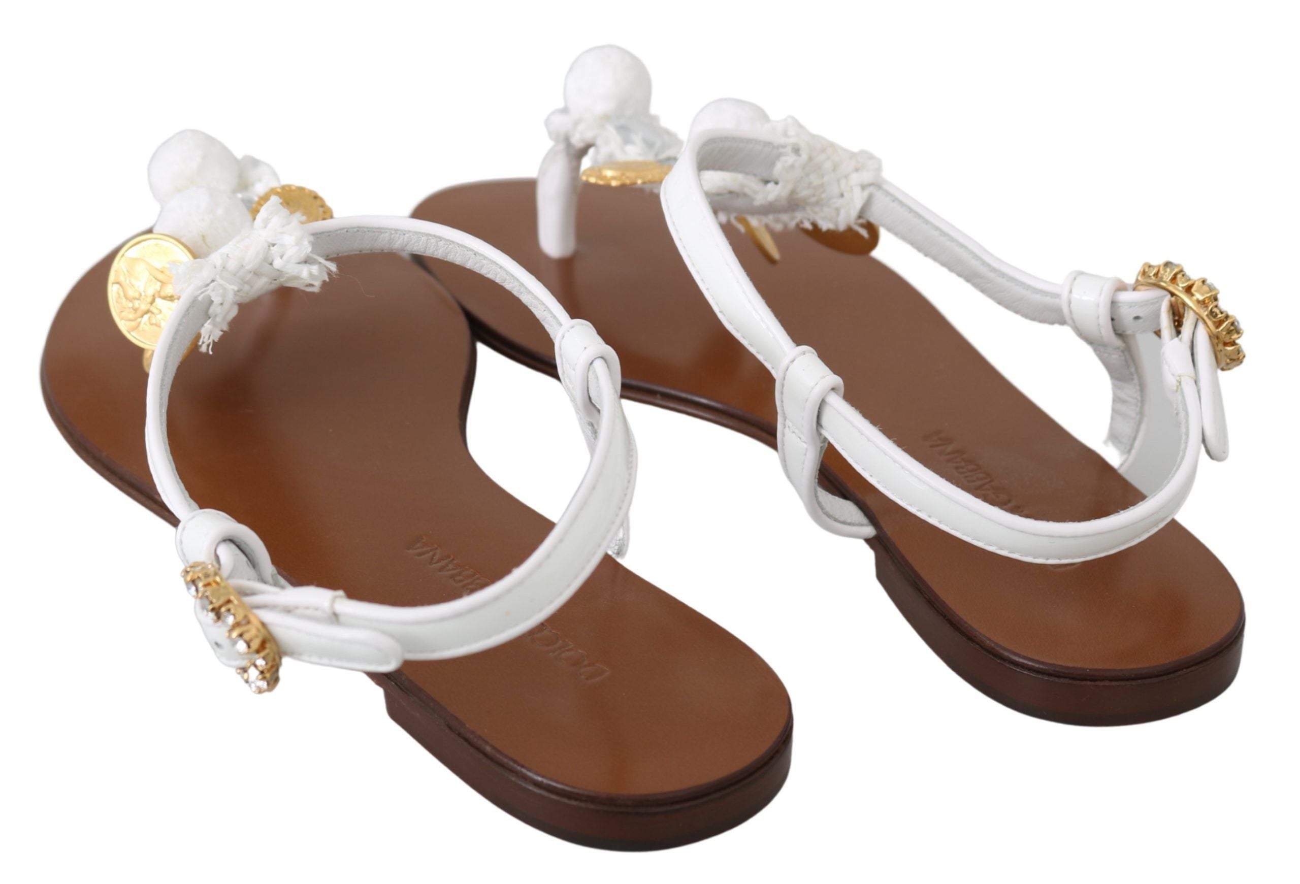 Dolce & Gabbana White Leather Coins Flip Flops Sandals Shoes - DEA STILOSA MILANO