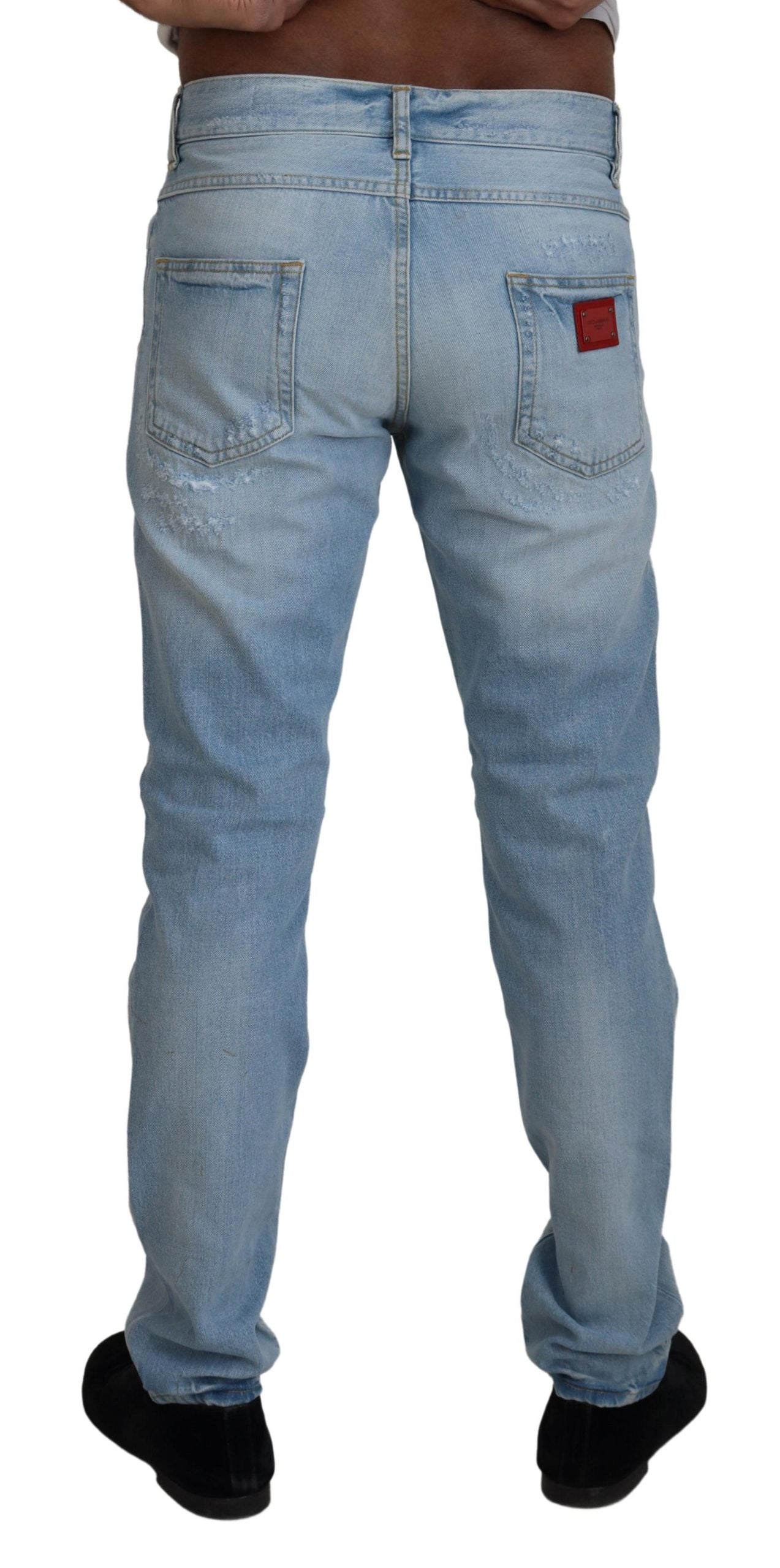 Dolce & Gabbana Light Blue Cotton Tattered Casual Denim Jeans - DEA STILOSA MILANO