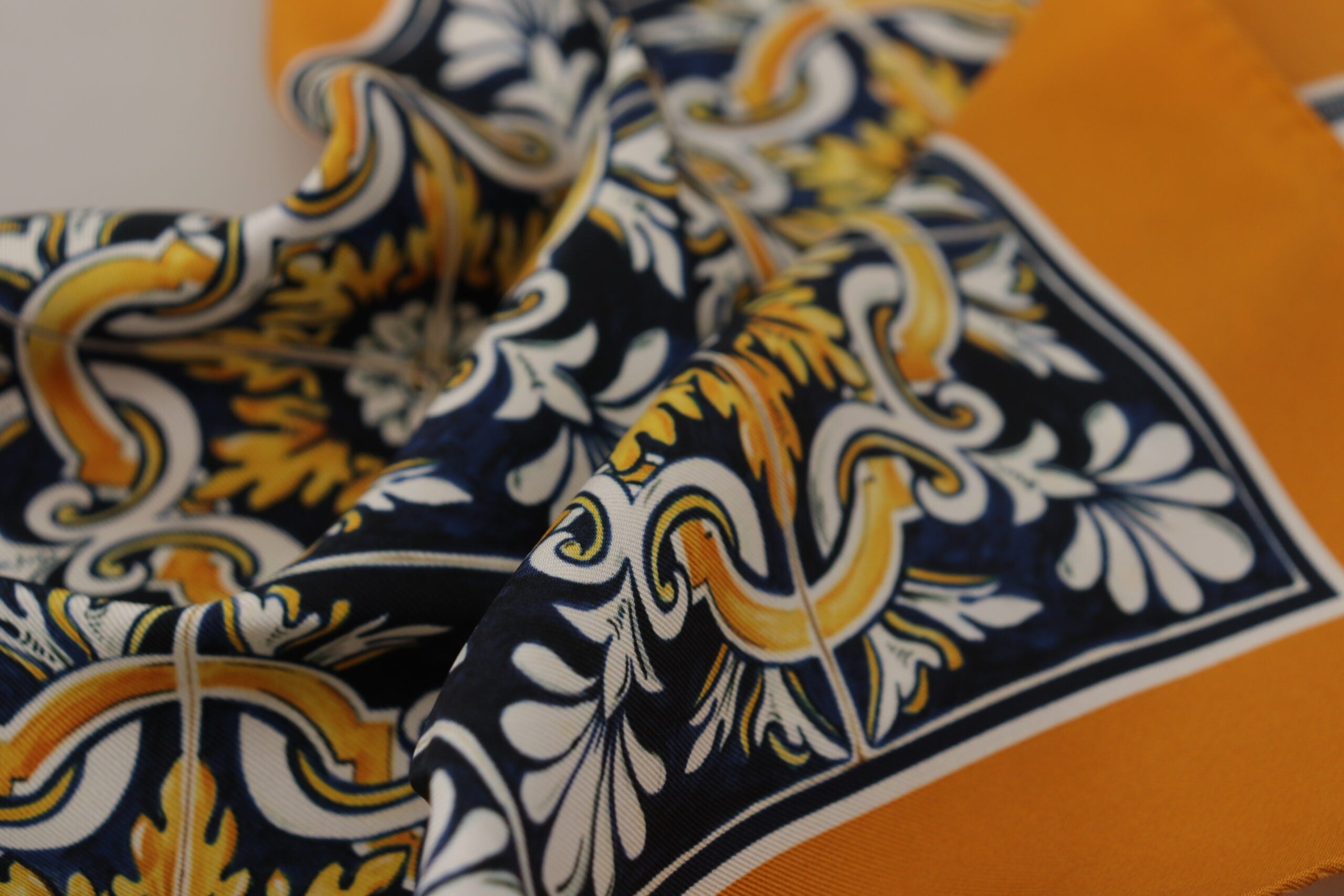Dolce & Gabbana Orange Majolica Pattern Square Handkerchief Scarf - DEA STILOSA MILANO