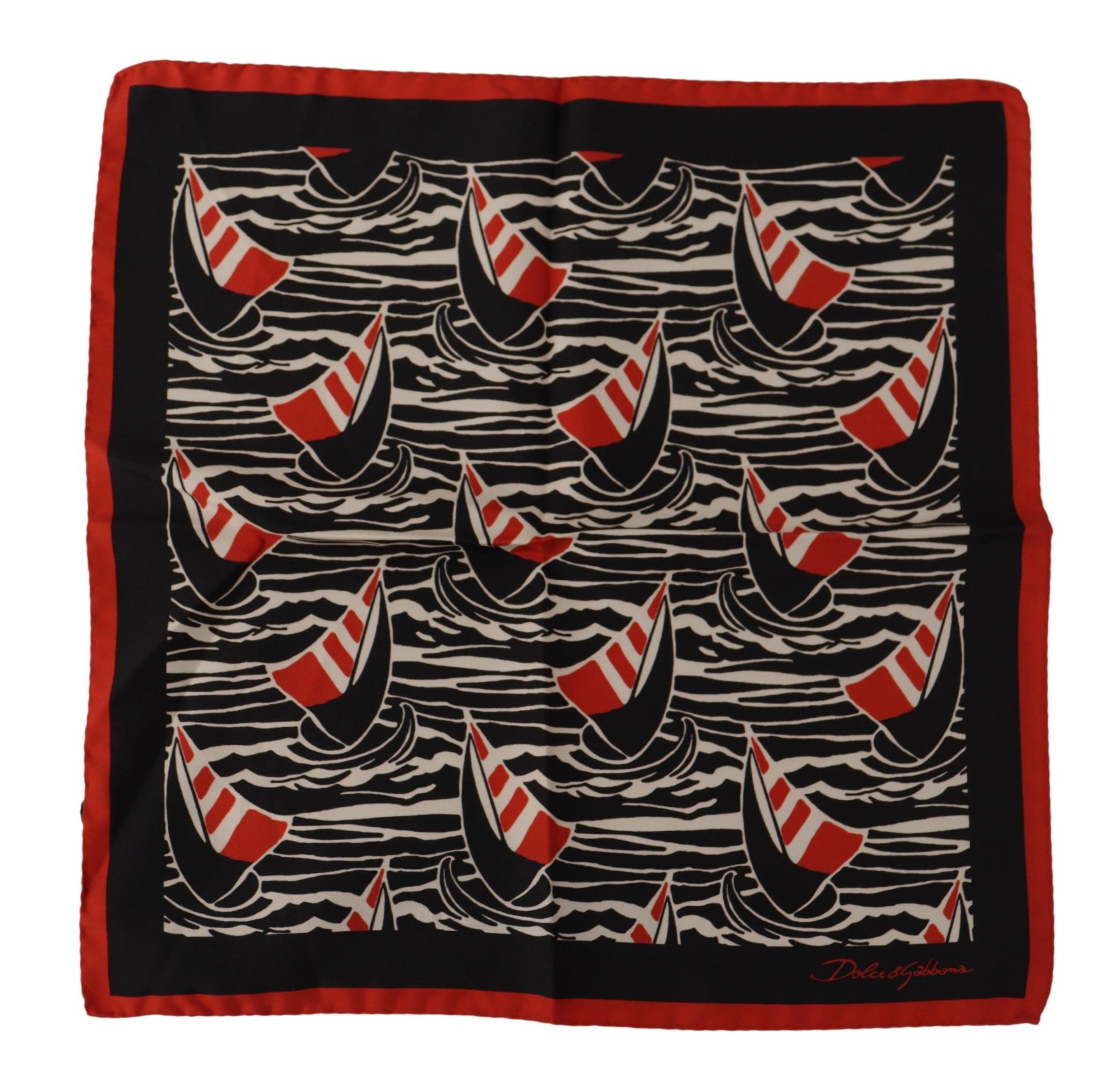 Dolce & Gabbana Black Red Sailboat Square Handkerchief Silk Scarf - DEA STILOSA MILANO