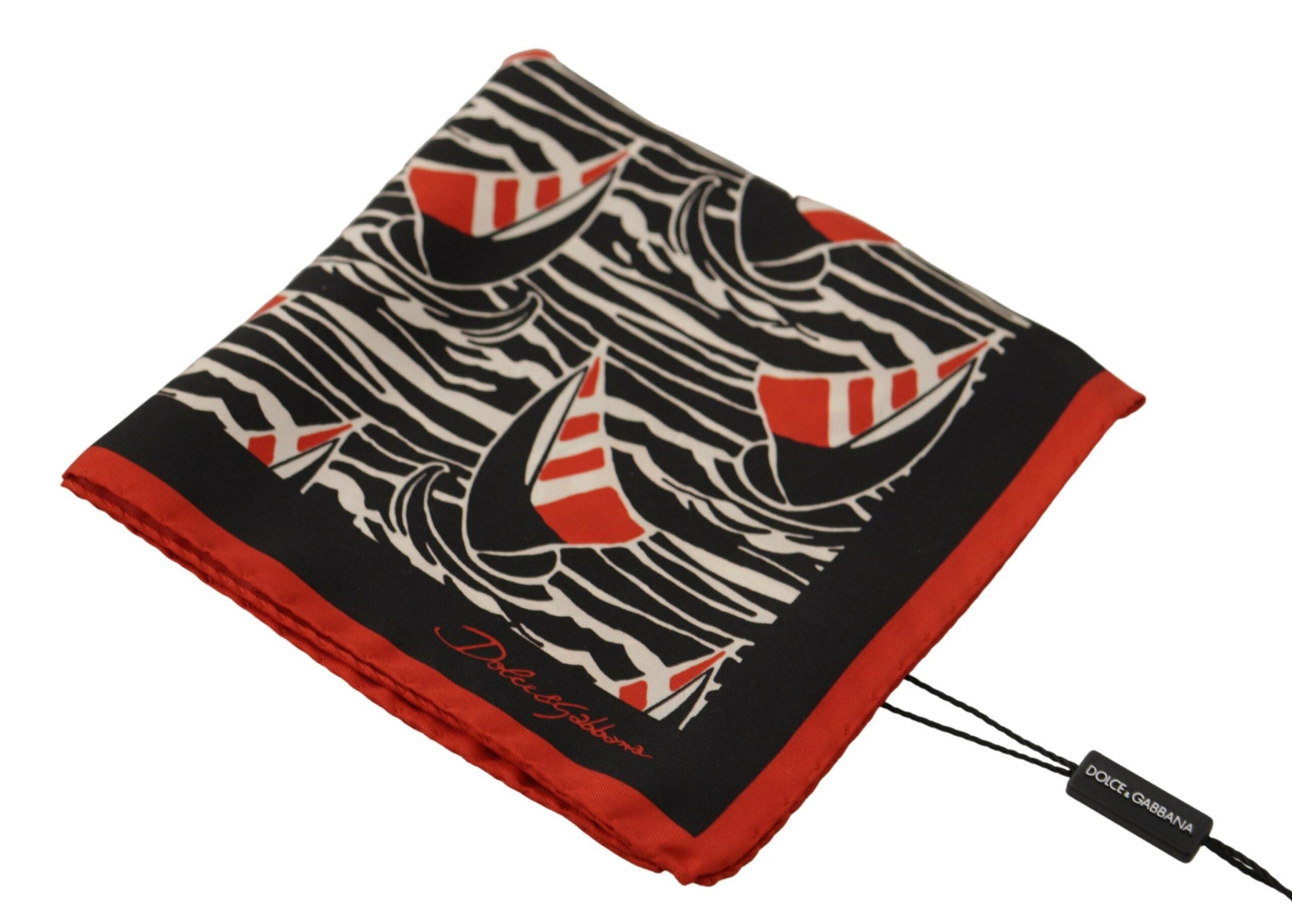 Dolce & Gabbana Black Red Sailboat Square Handkerchief Silk Scarf - DEA STILOSA MILANO