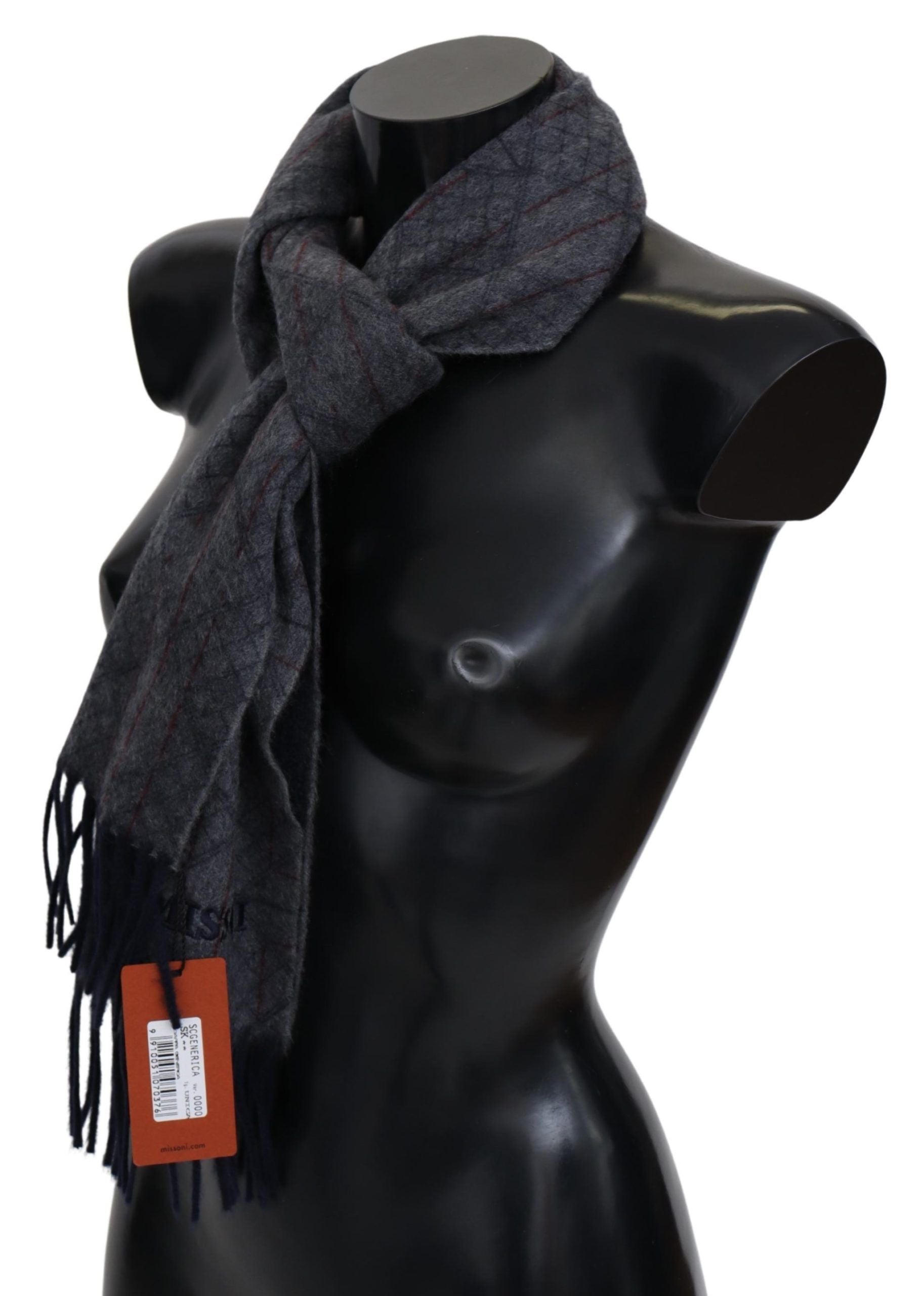 Missoni Black Gray Striped Wool Unisex Neck Wrap Scarf - DEA STILOSA MILANO