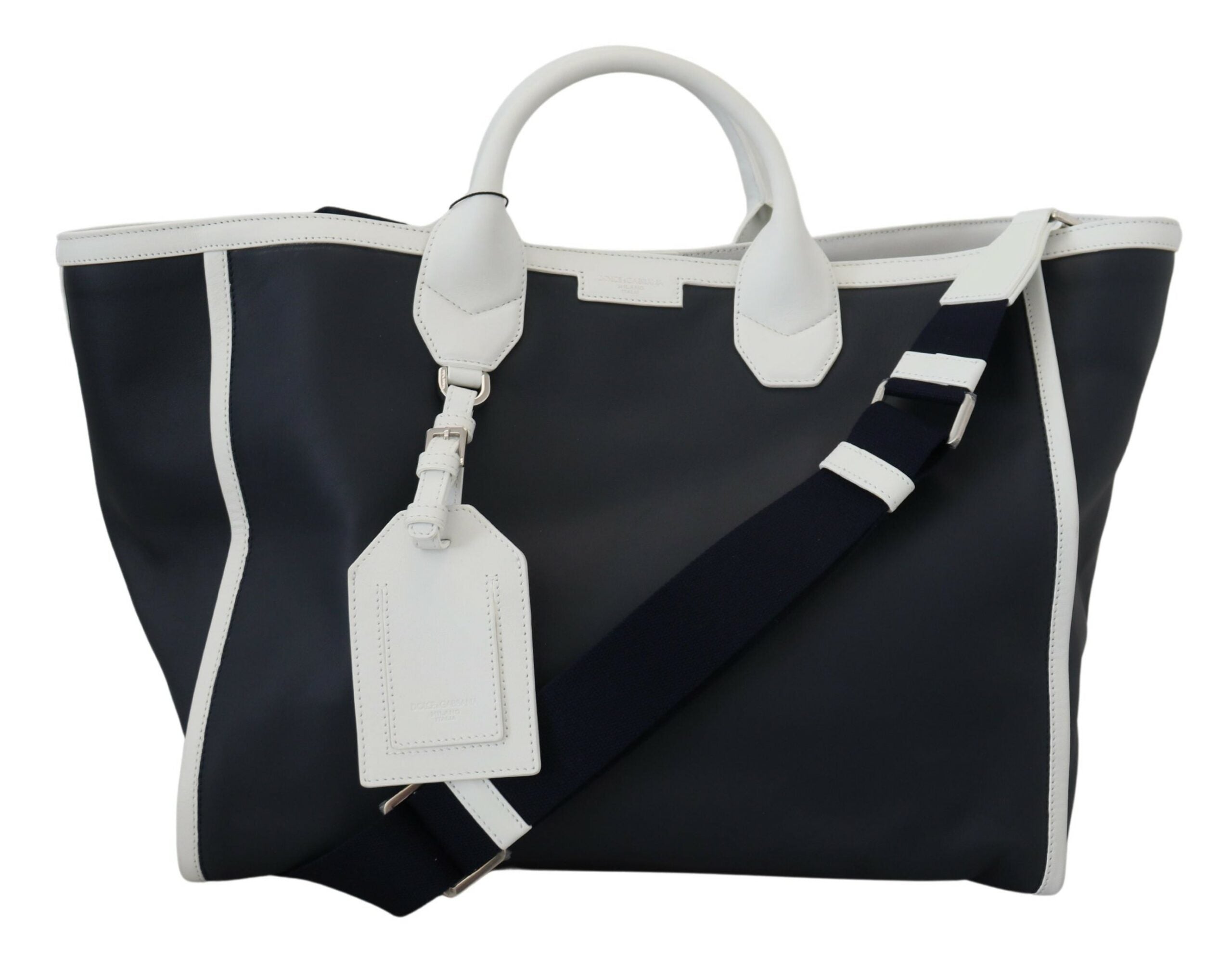 Dolce & Gabbana White Blue Leather Shopping Tote Bag - DEA STILOSA MILANO