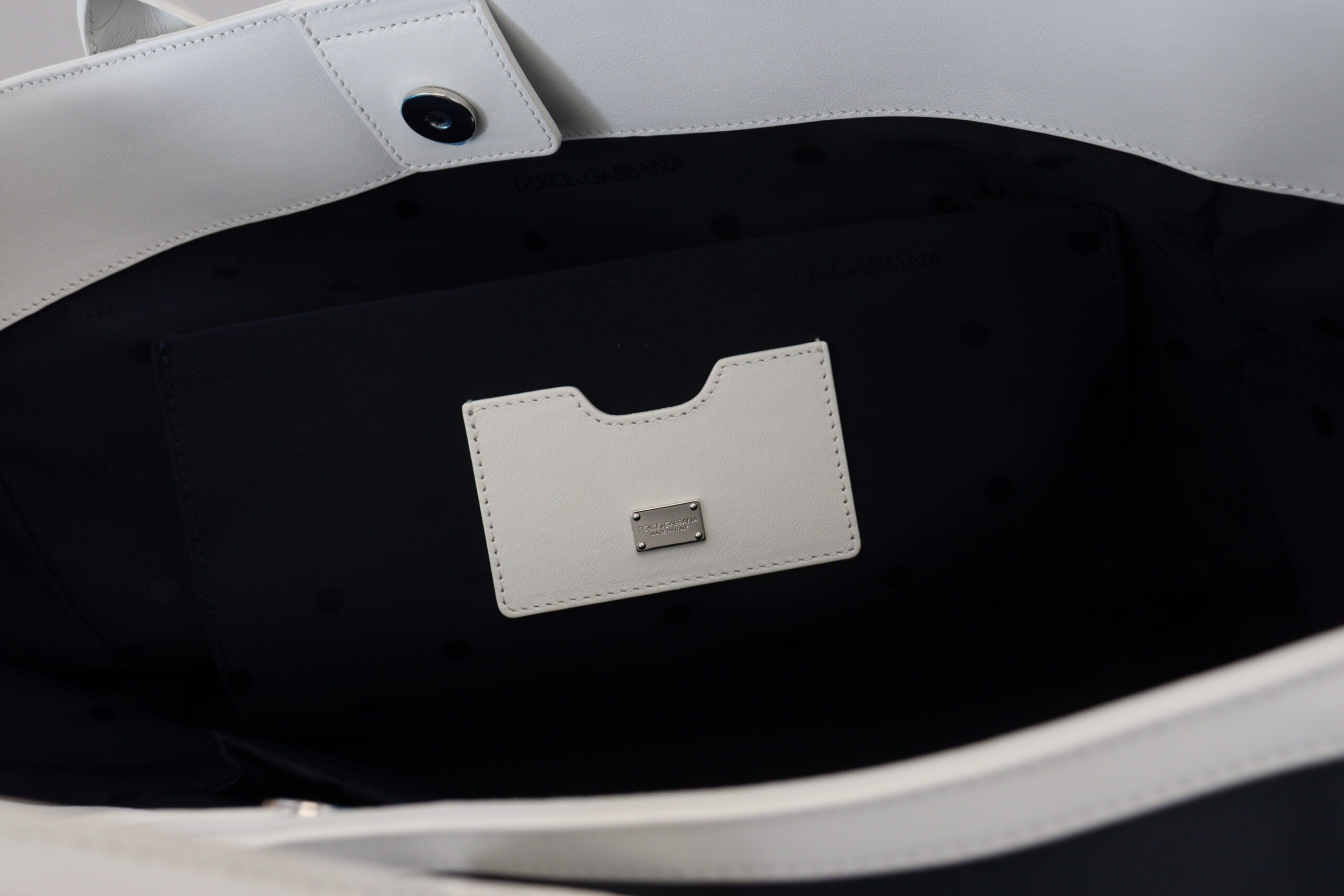 Dolce & Gabbana White Blue Leather Shopping Tote Bag - DEA STILOSA MILANO