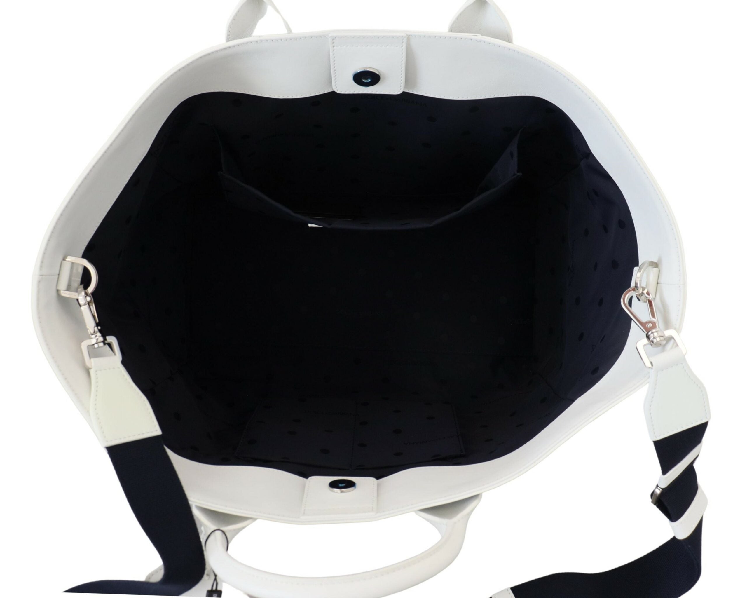 Dolce & Gabbana White Blue Leather Shopping Tote Bag - DEA STILOSA MILANO