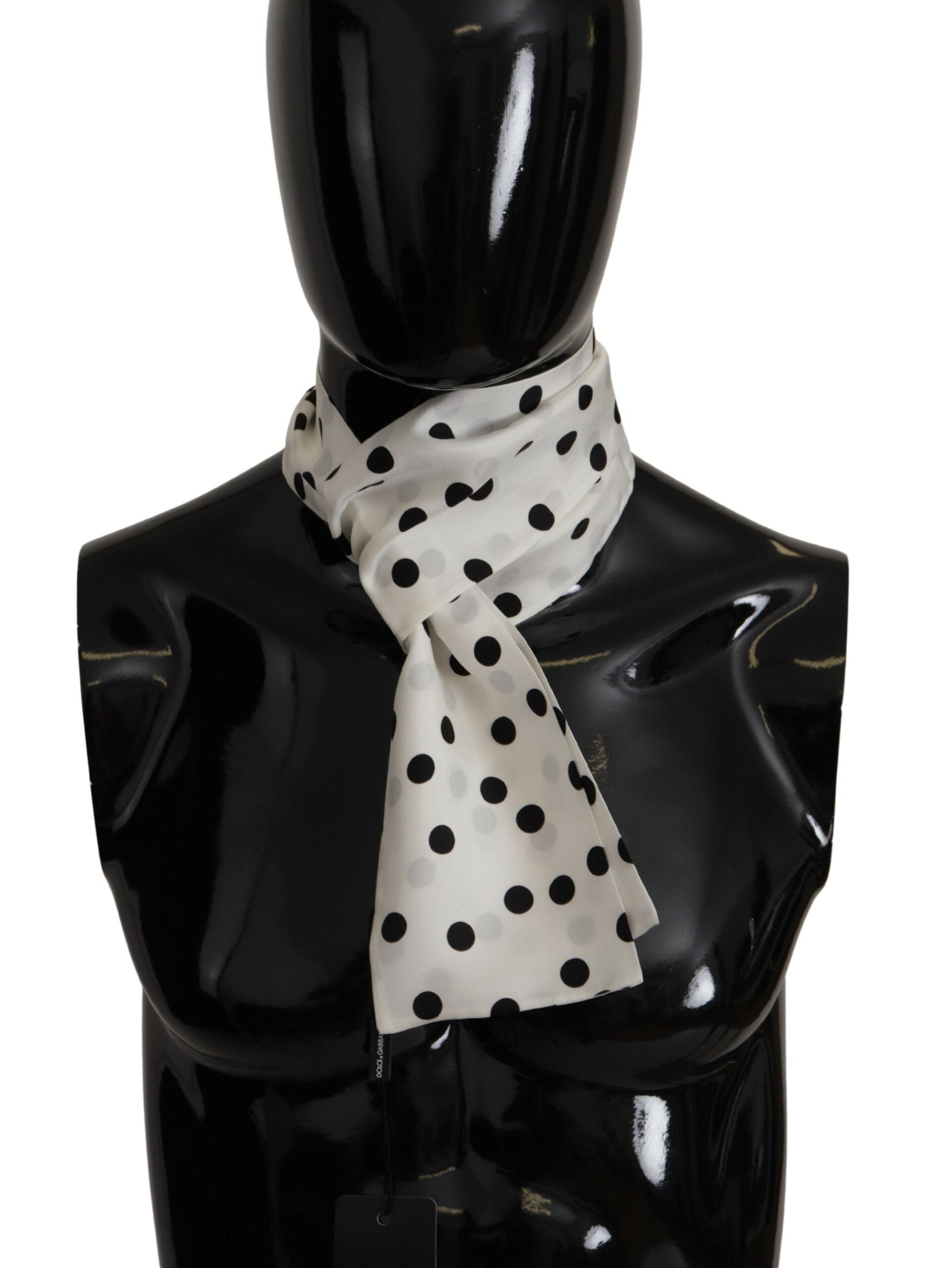 Dolce & Gabbana White Polka Dot Silk Shawl Neck Wrap Scarf - DEA STILOSA MILANO