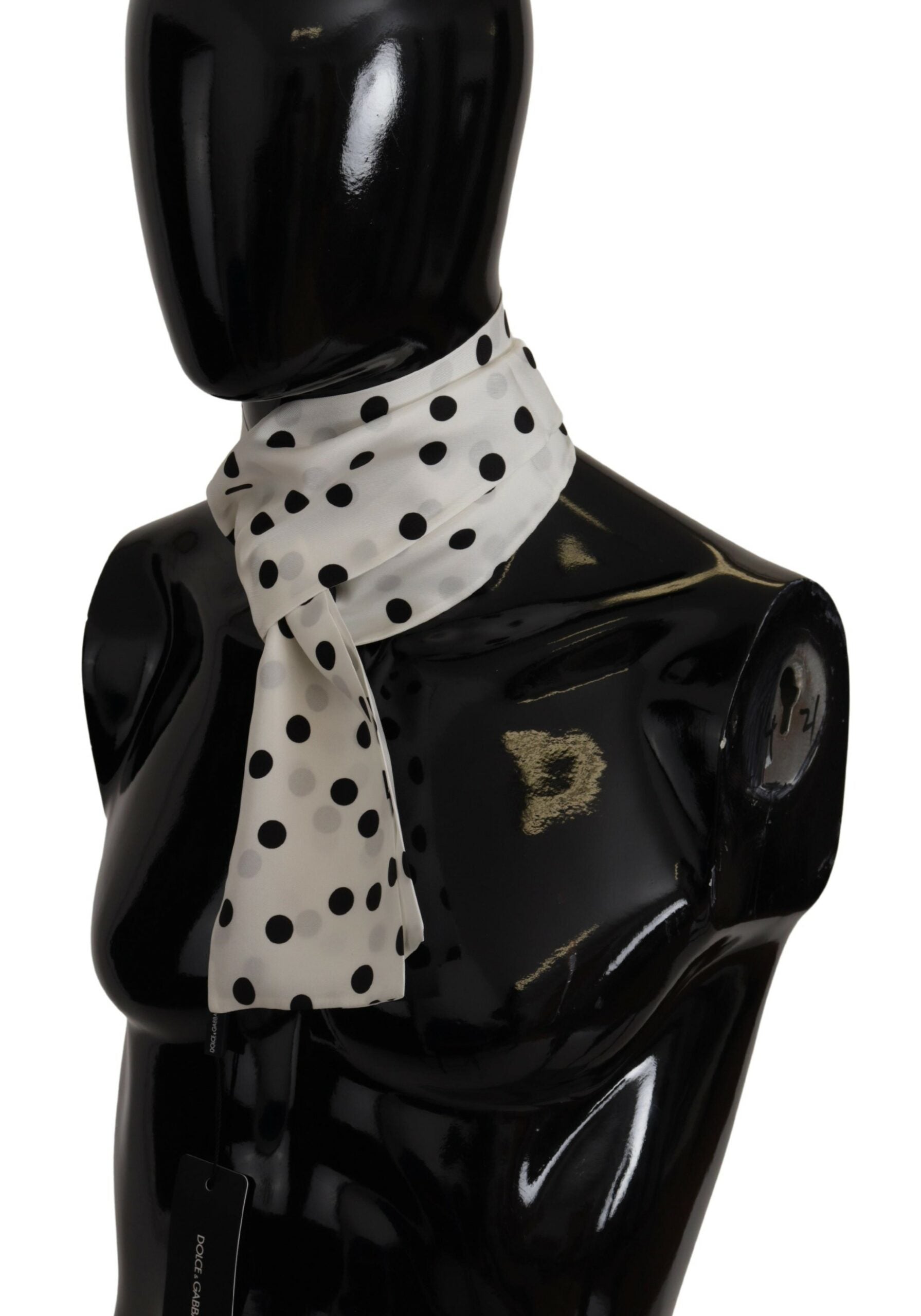 Dolce & Gabbana White Polka Dot Silk Shawl Neck Wrap Scarf - DEA STILOSA MILANO