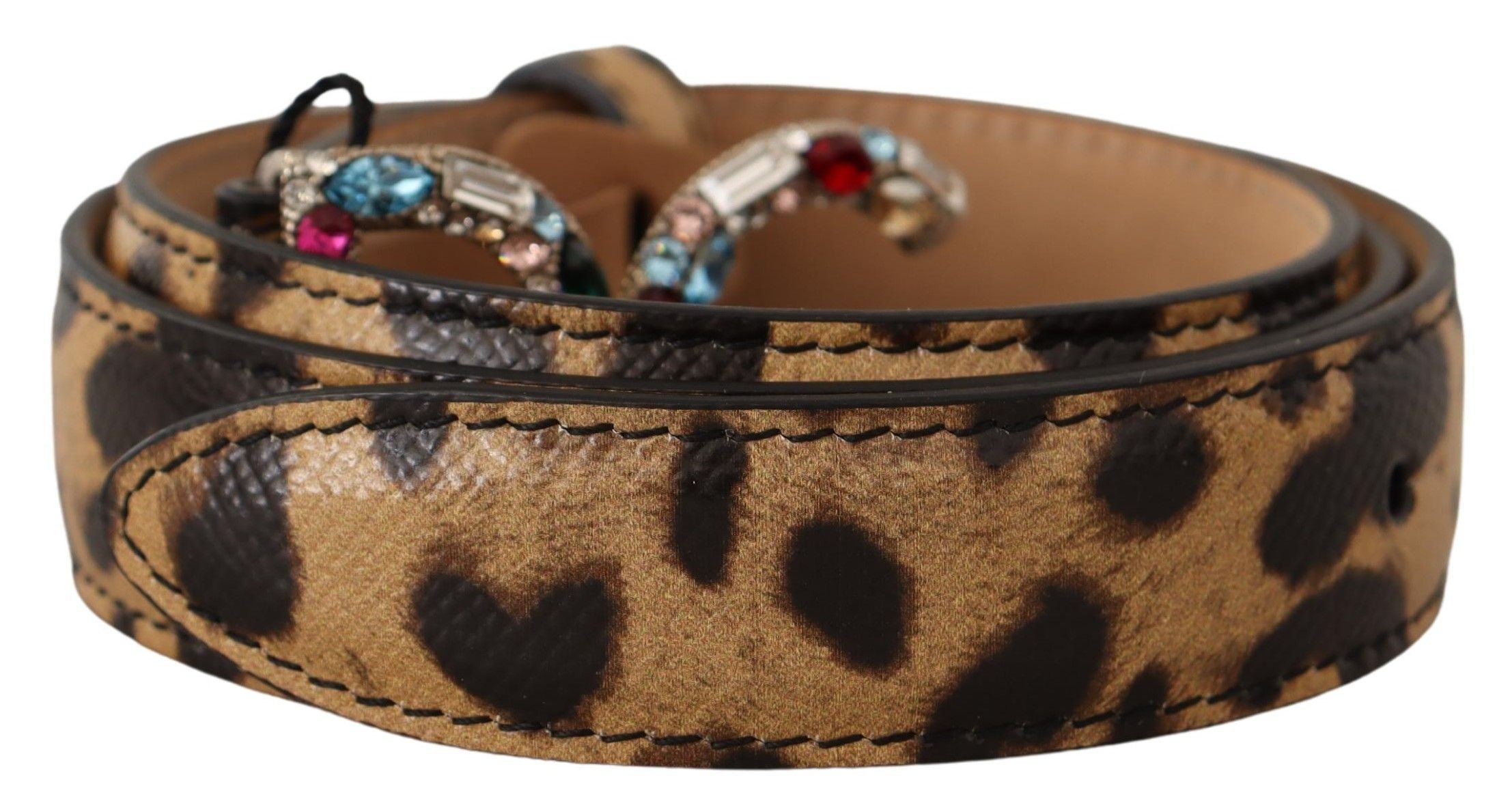 Dolce & Gabbana Brown Leopard Leather DG Crystals Buckle Belt - DEA STILOSA MILANO