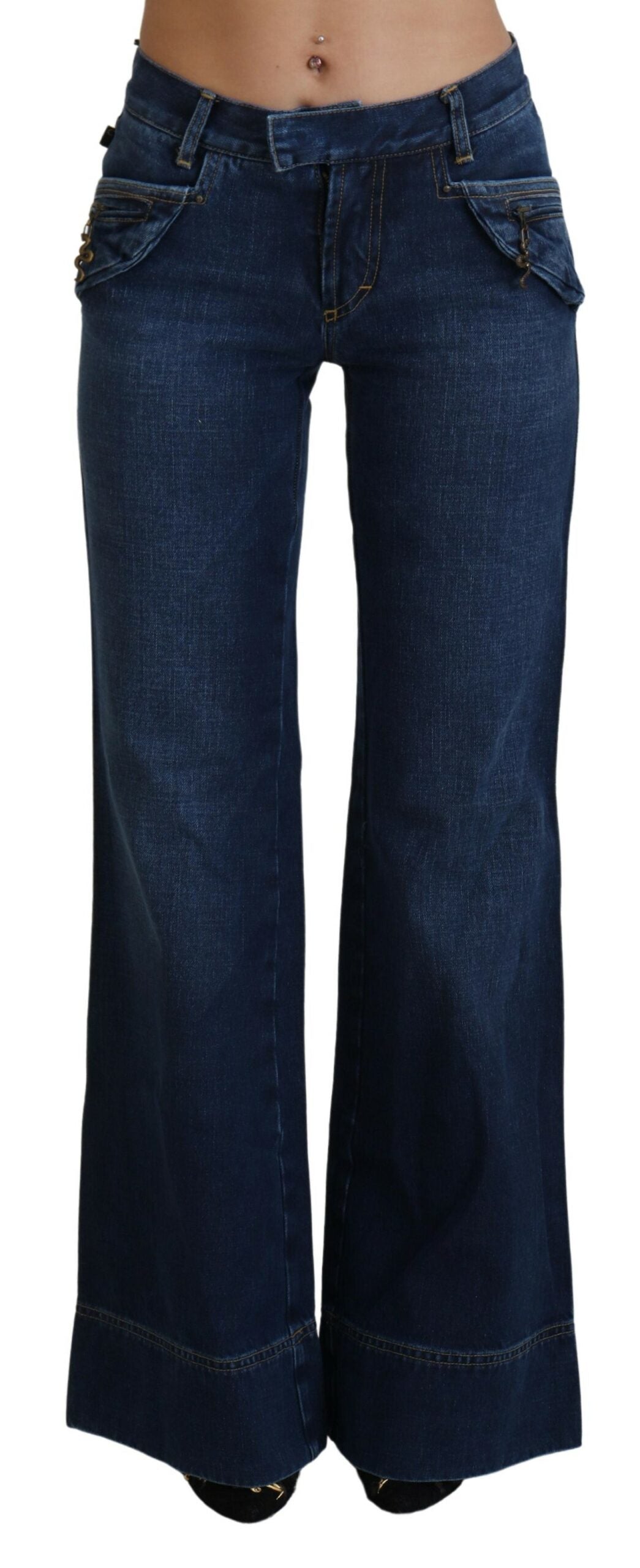 Just Cavalli Blue Low Waist Flared Leg Cotton Denim Jeans - DEA STILOSA MILANO