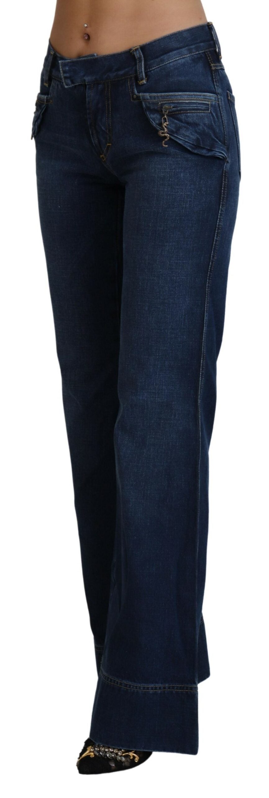 Just Cavalli Blue Low Waist Flared Leg Cotton Denim Jeans - DEA STILOSA MILANO