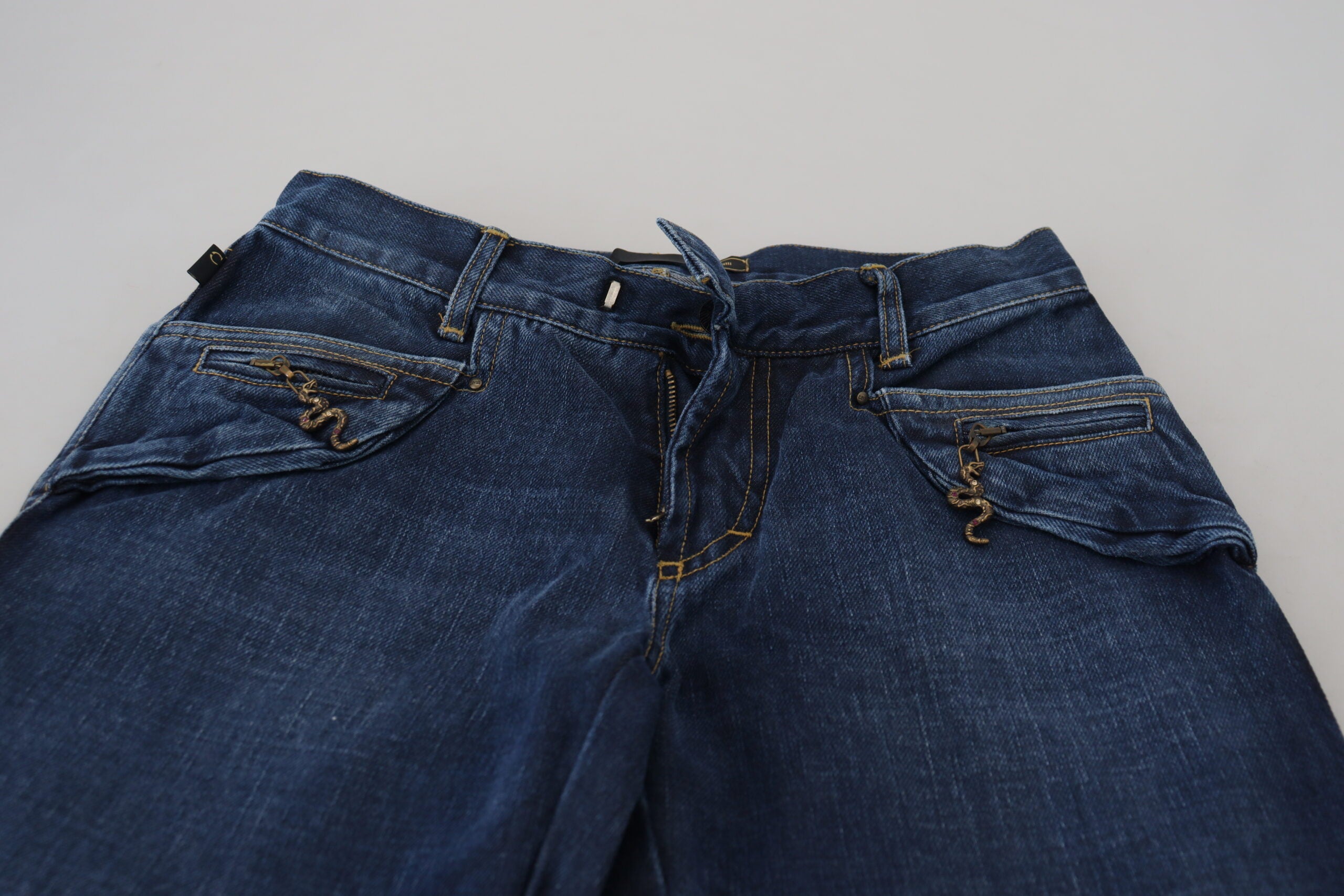 Just Cavalli Blue Low Waist Flared Leg Cotton Denim Jeans - DEA STILOSA MILANO
