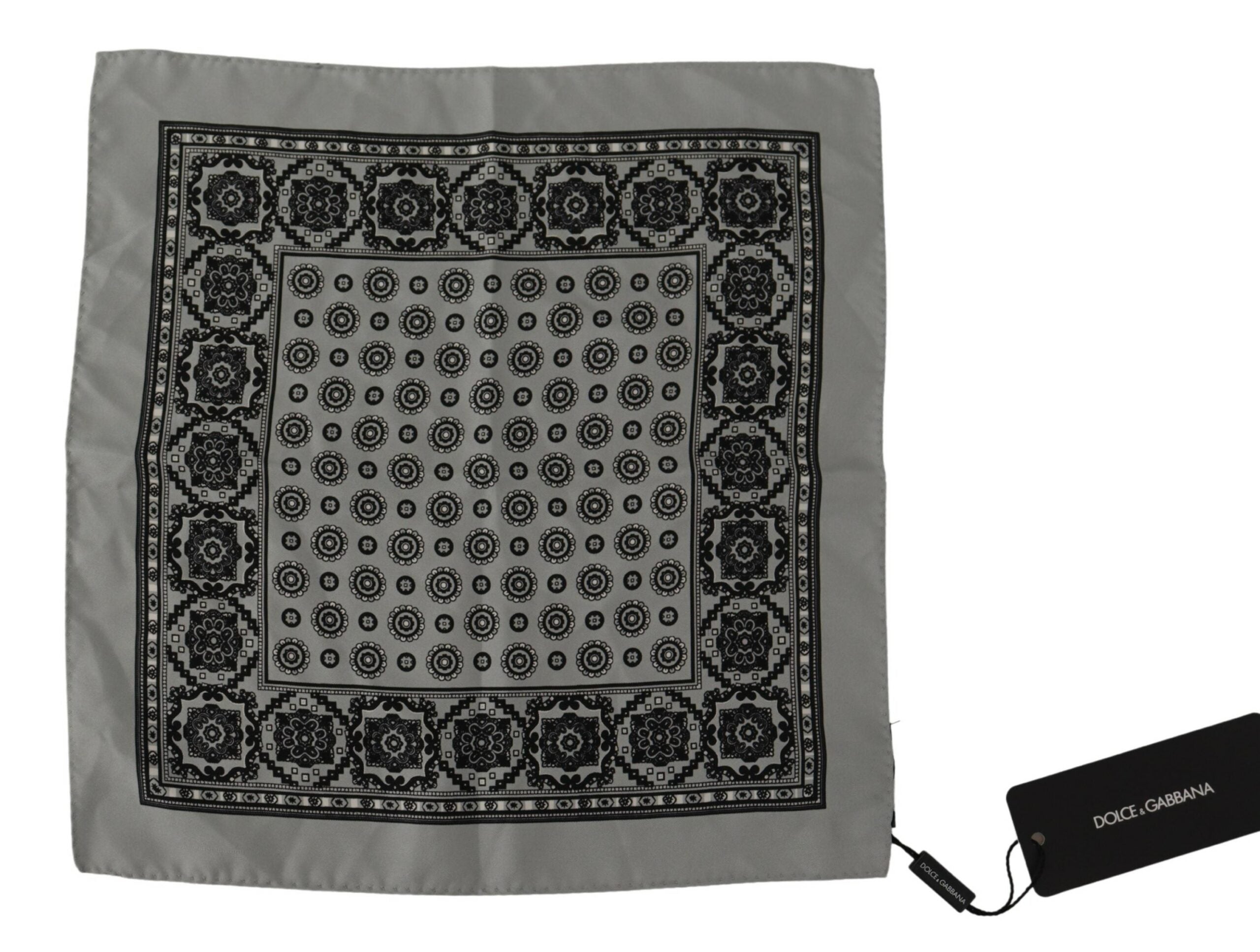 Dolce & Gabbana Grey Patterned Square Mens Handkerchief Silk Scarf - DEA STILOSA MILANO