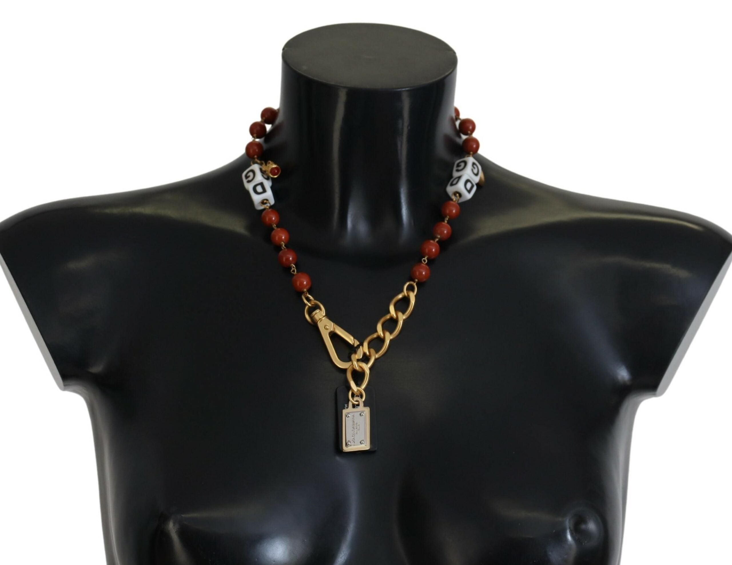 Dolce & Gabbana Gold Brass Pearl Logo Lobster Statement Necklace - DEA STILOSA MILANO