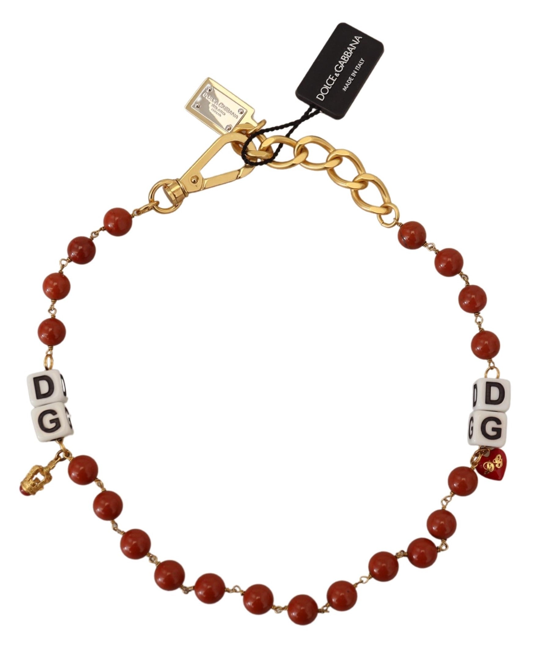 Dolce & Gabbana Gold Brass Pearl Logo Lobster Statement Necklace - DEA STILOSA MILANO