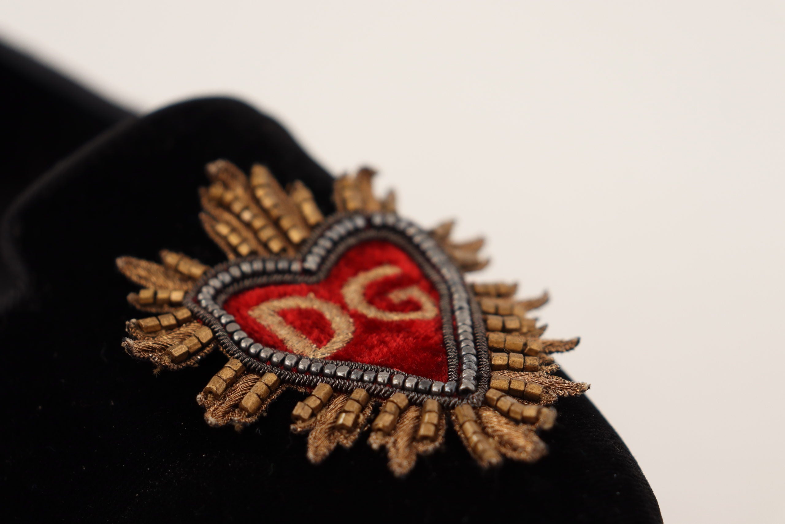 Dolce & Gabbana Black DG Sacred Heart Patch Slip On Flat Shoes - DEA STILOSA MILANO