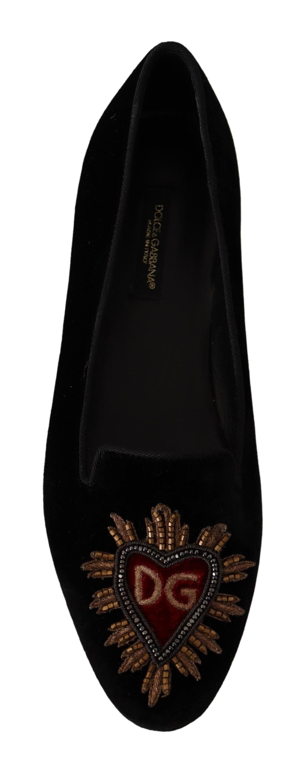 Dolce & Gabbana Black DG Sacred Heart Patch Slip On Flat Shoes - DEA STILOSA MILANO