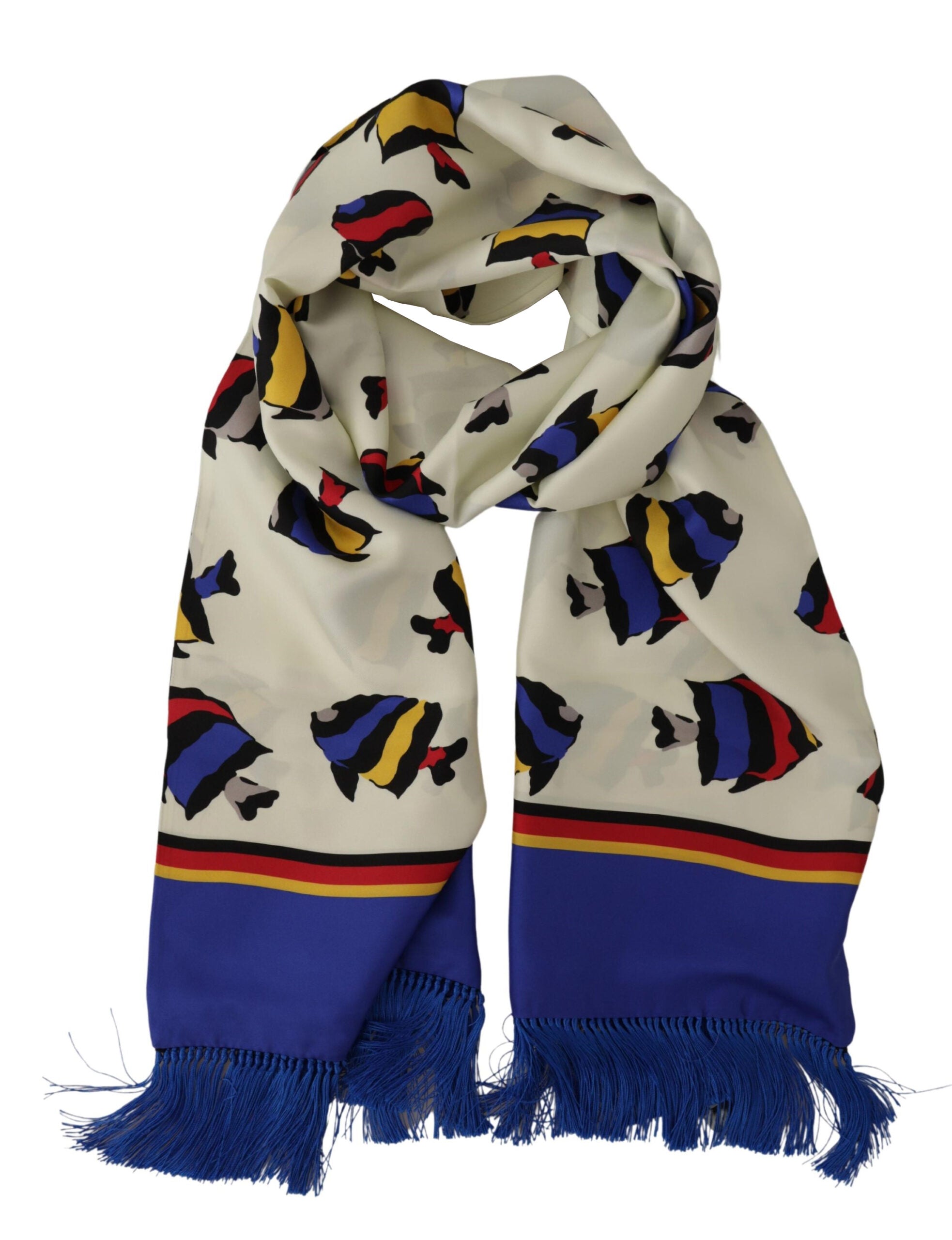 Dolce & Gabbana Multicolor Fish Printed Shawl Neck Wrap Fringe Scarf - DEA STILOSA MILANO