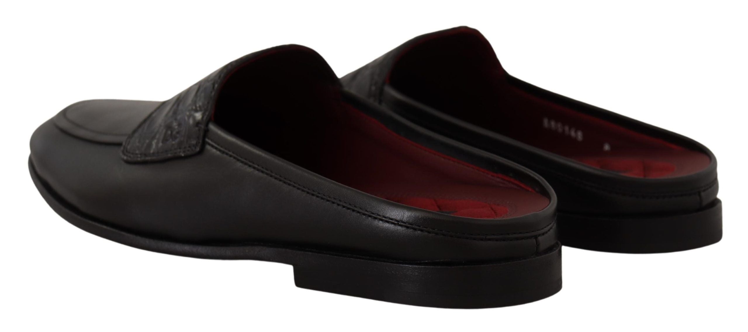 Dolce & Gabbana Black Leather Caiman Sandals Slides Slip Shoes - DEA STILOSA MILANO