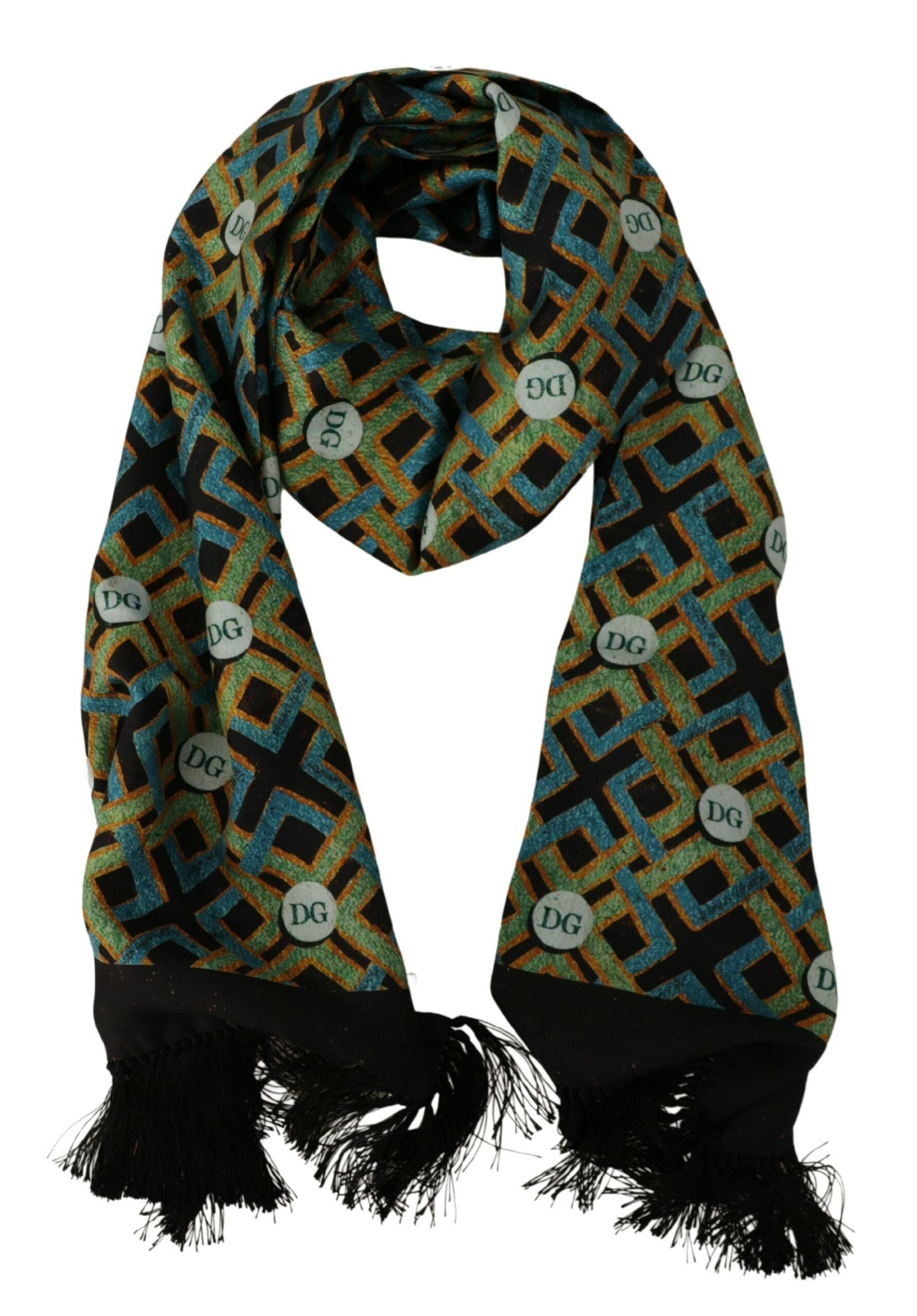 Dolce & Gabbana Multicolor DG Logo Shawl Warm Neck Wrap Fringe Scarf - DEA STILOSA MILANO
