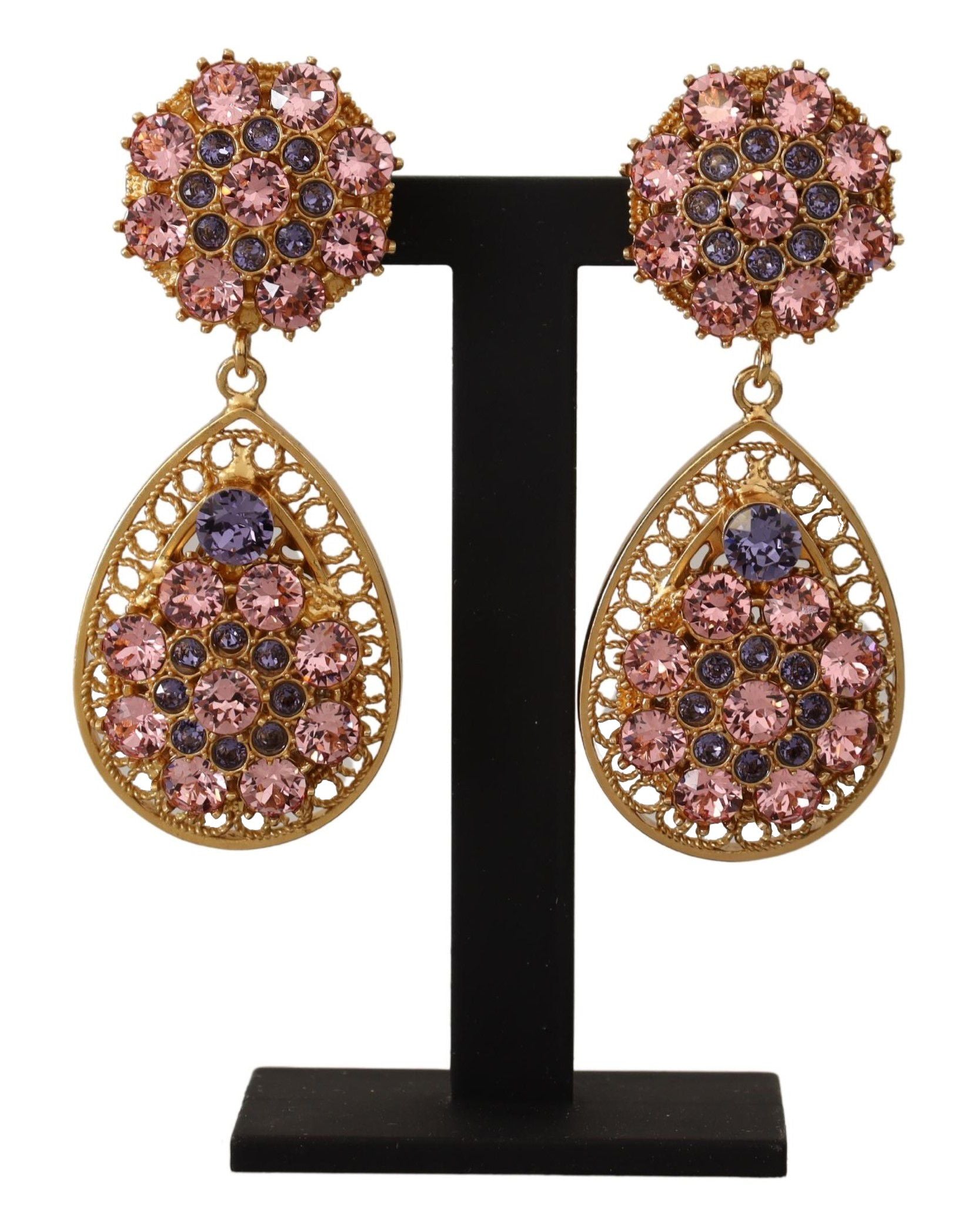 Dolce & Gabbana Gold Crystal DG SICILY Clip-on Jewelry Dangling Earrings - DEA STILOSA MILANO