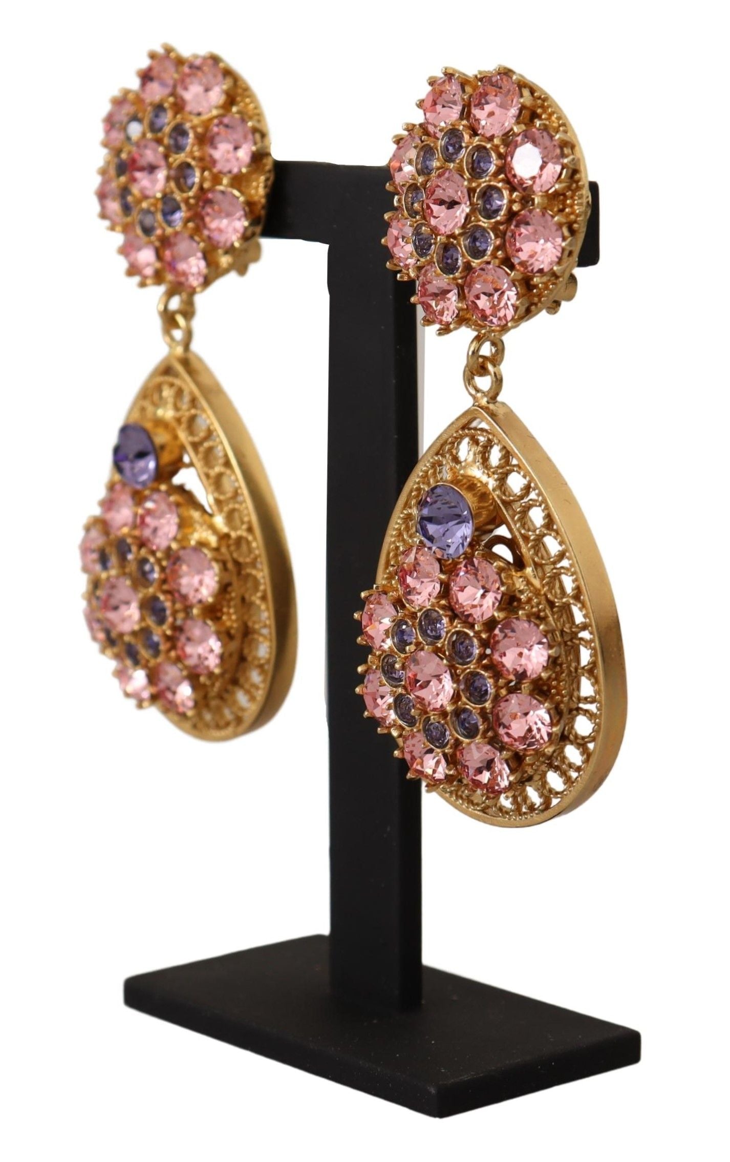 Dolce & Gabbana Gold Crystal DG SICILY Clip-on Jewelry Dangling Earrings - DEA STILOSA MILANO