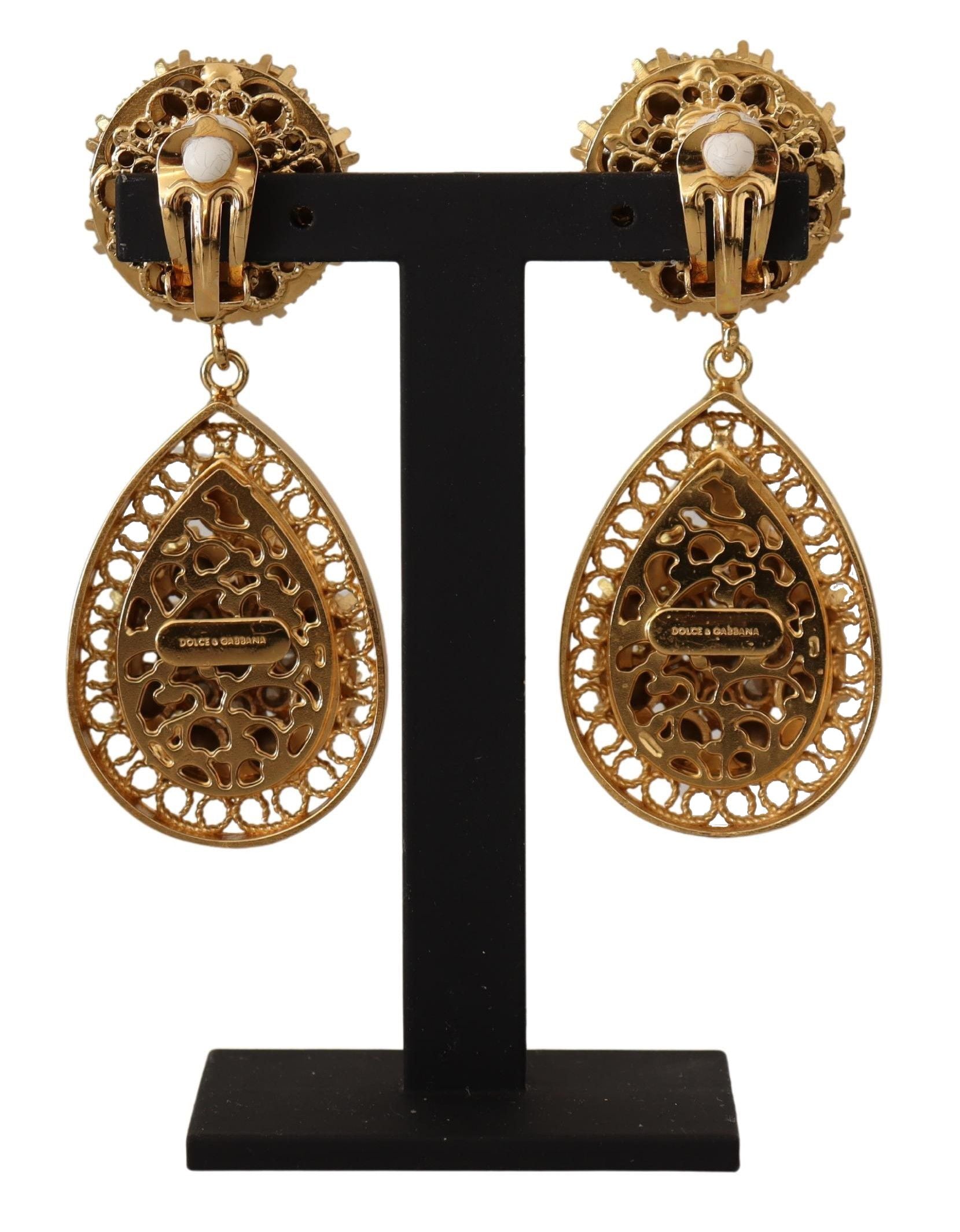 Dolce & Gabbana Gold Crystal DG SICILY Clip-on Jewelry Dangling Earrings - DEA STILOSA MILANO