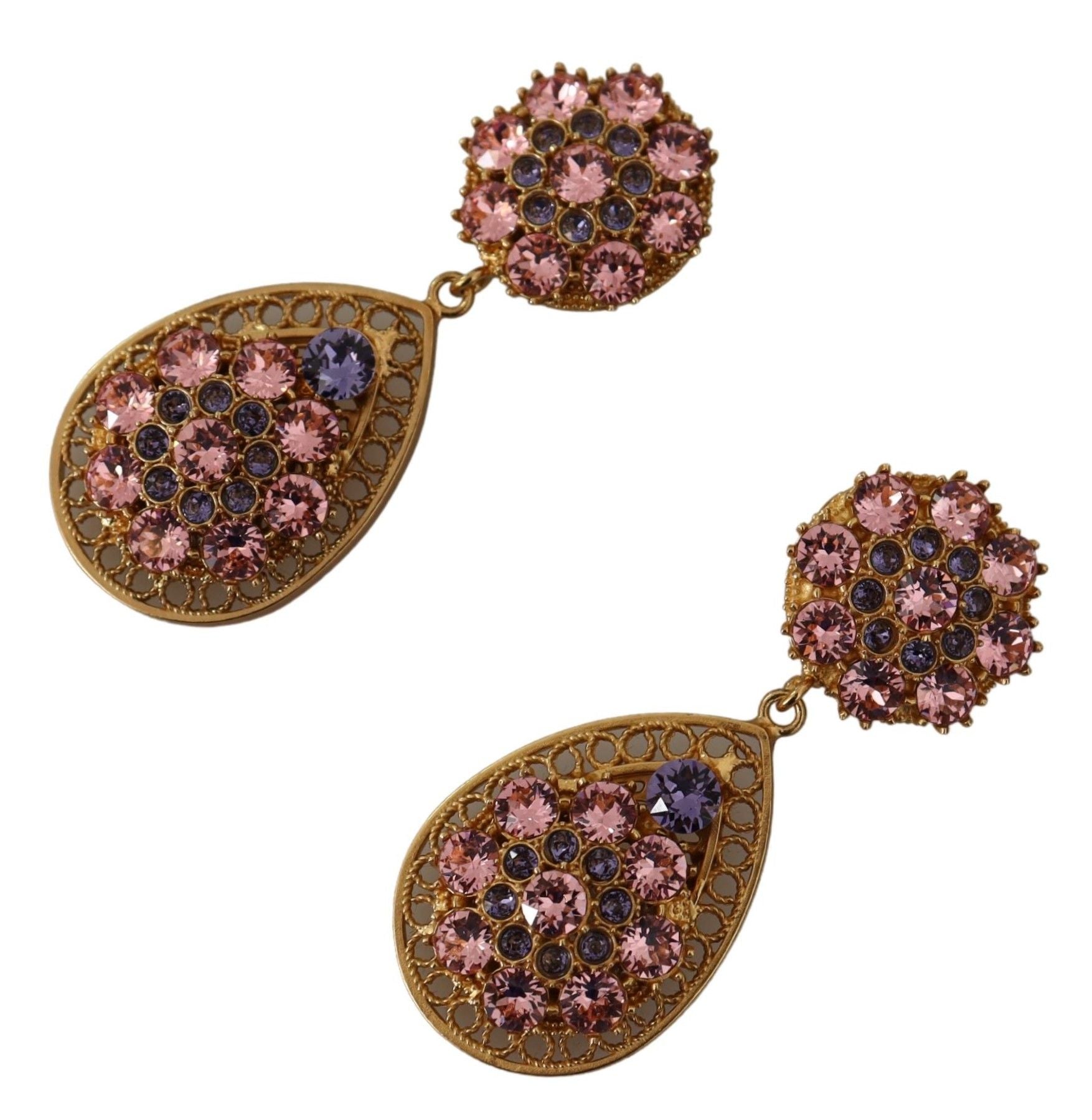 Dolce & Gabbana Gold Crystal DG SICILY Clip-on Jewelry Dangling Earrings - DEA STILOSA MILANO