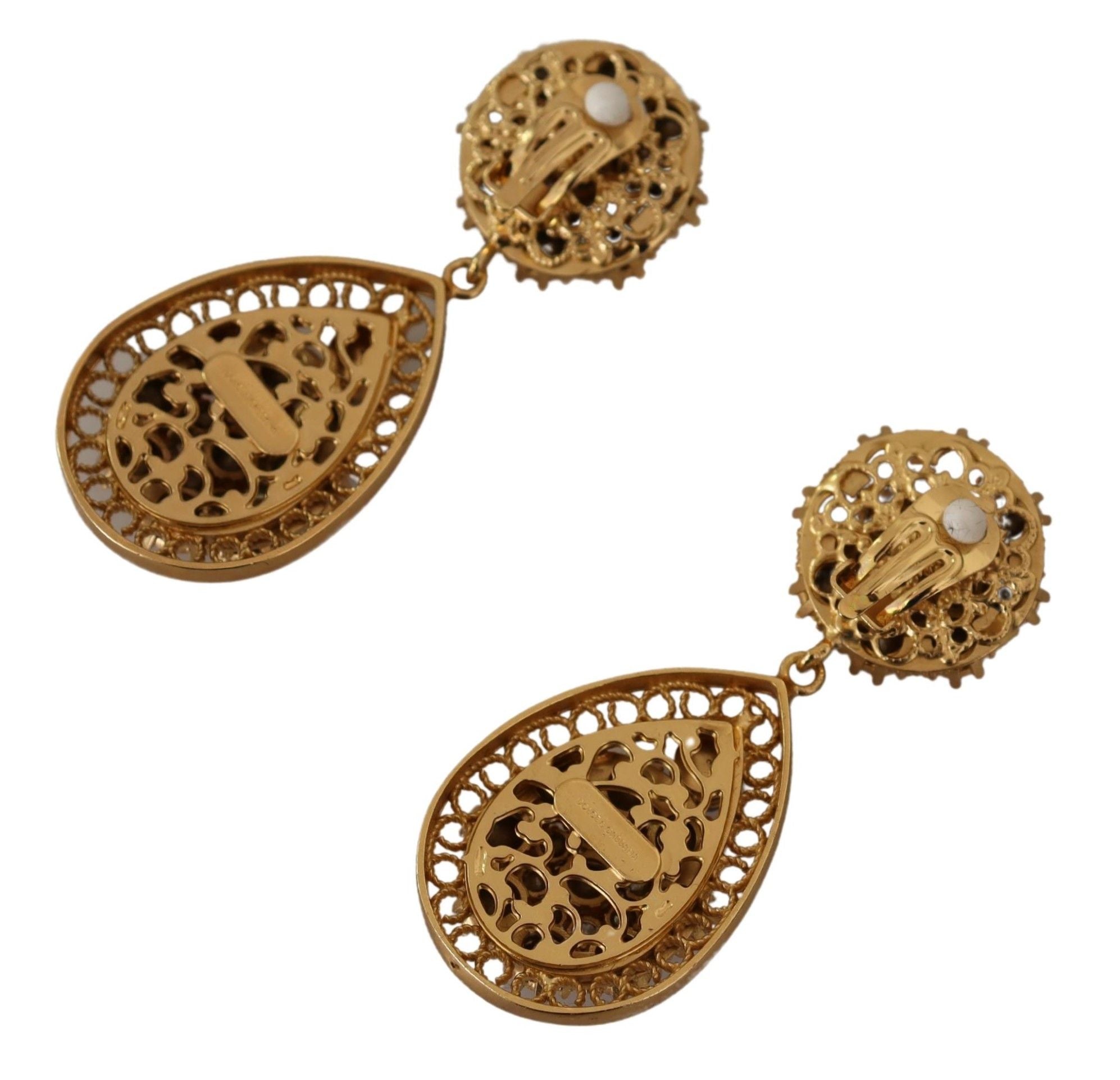 Dolce & Gabbana Gold Crystal DG SICILY Clip-on Jewelry Dangling Earrings - DEA STILOSA MILANO