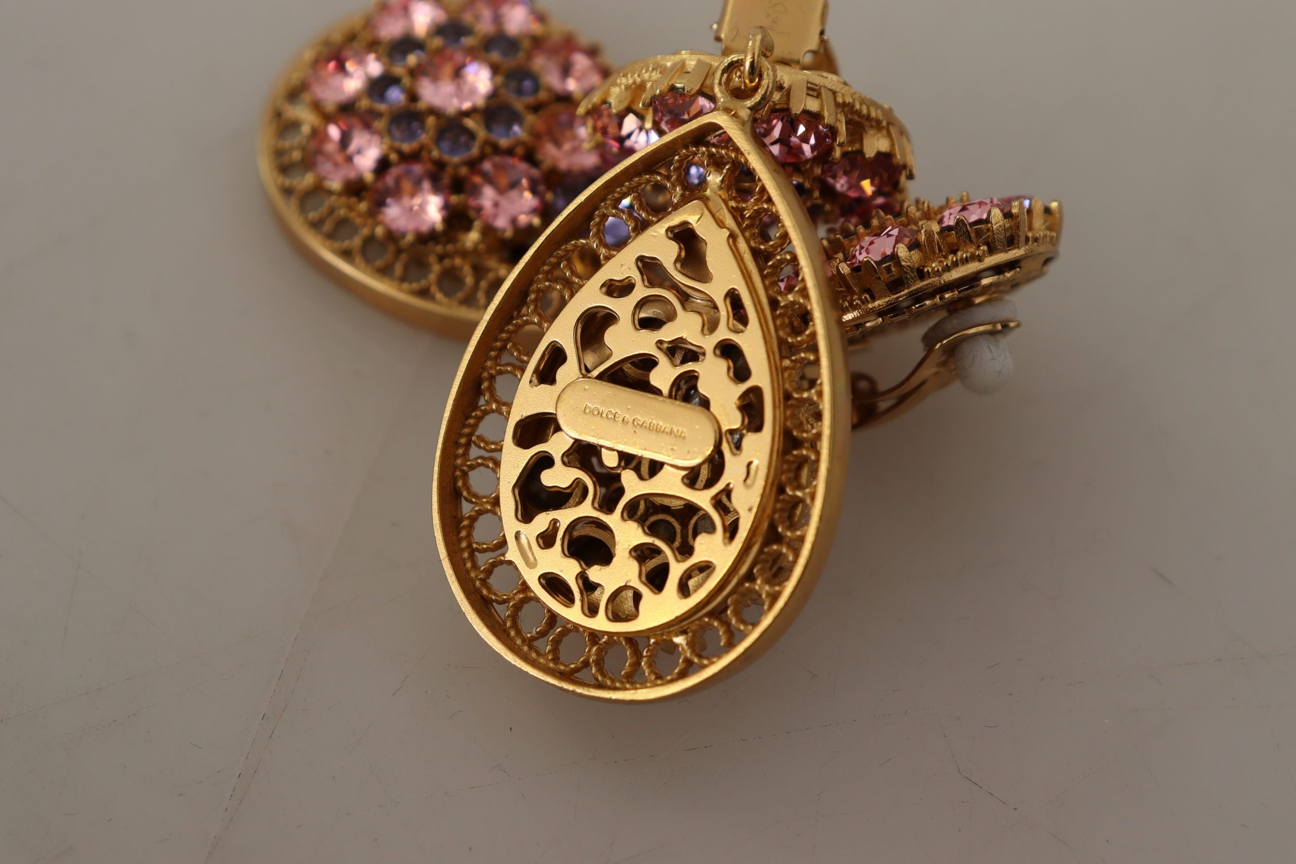 Dolce & Gabbana Gold Crystal DG SICILY Clip-on Jewelry Dangling Earrings - DEA STILOSA MILANO