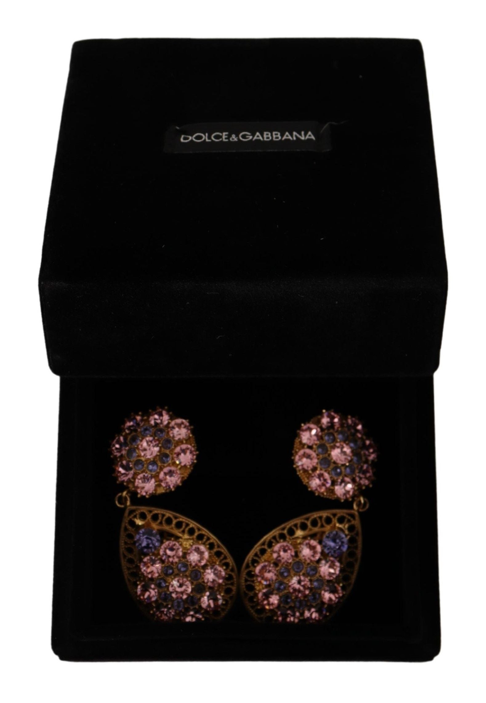 Dolce & Gabbana Gold Crystal DG SICILY Clip-on Jewelry Dangling Earrings - DEA STILOSA MILANO