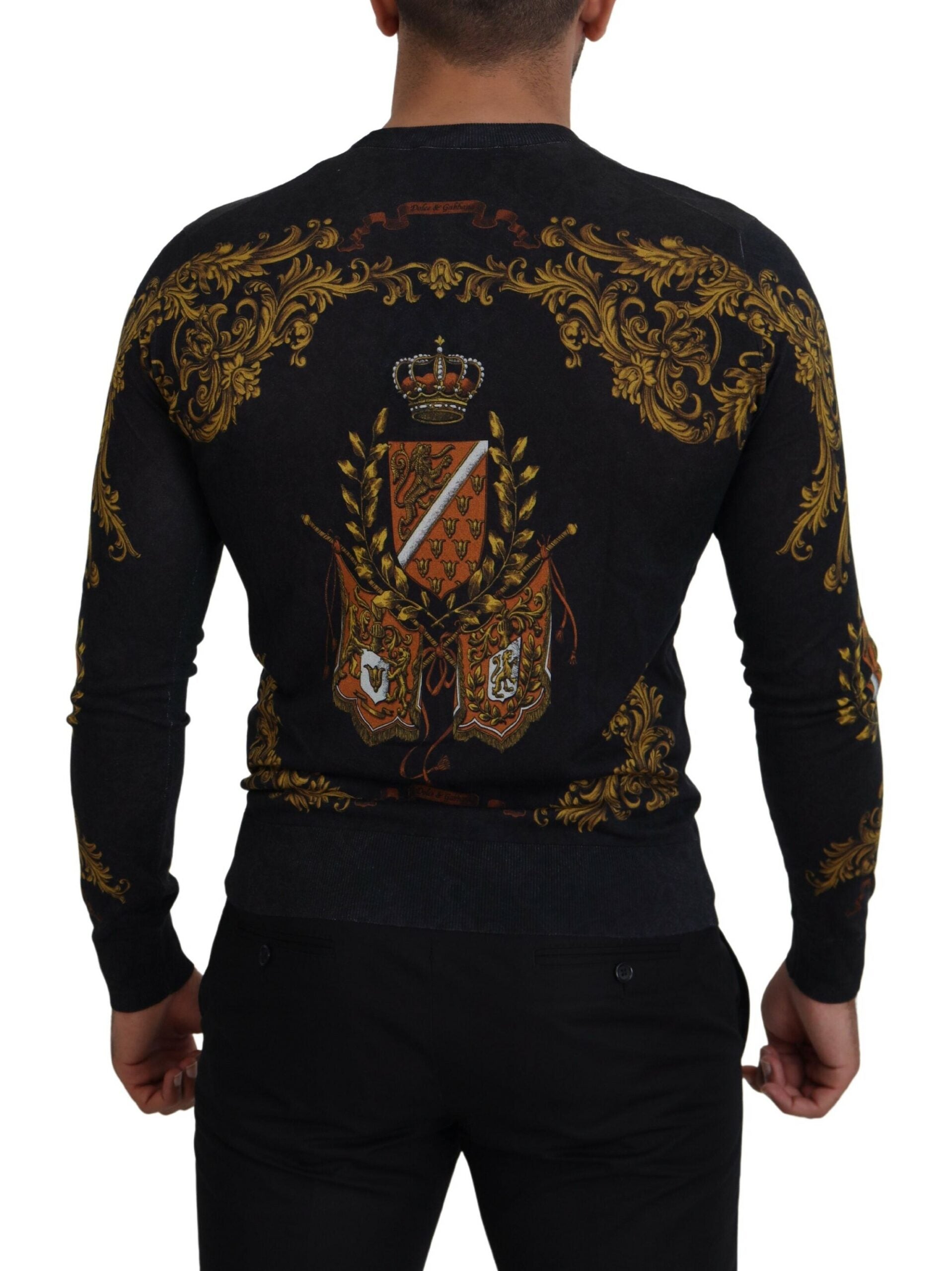 Dolce & Gabbana Gray Silk Baroque Medal Motive Sweater - DEA STILOSA MILANO