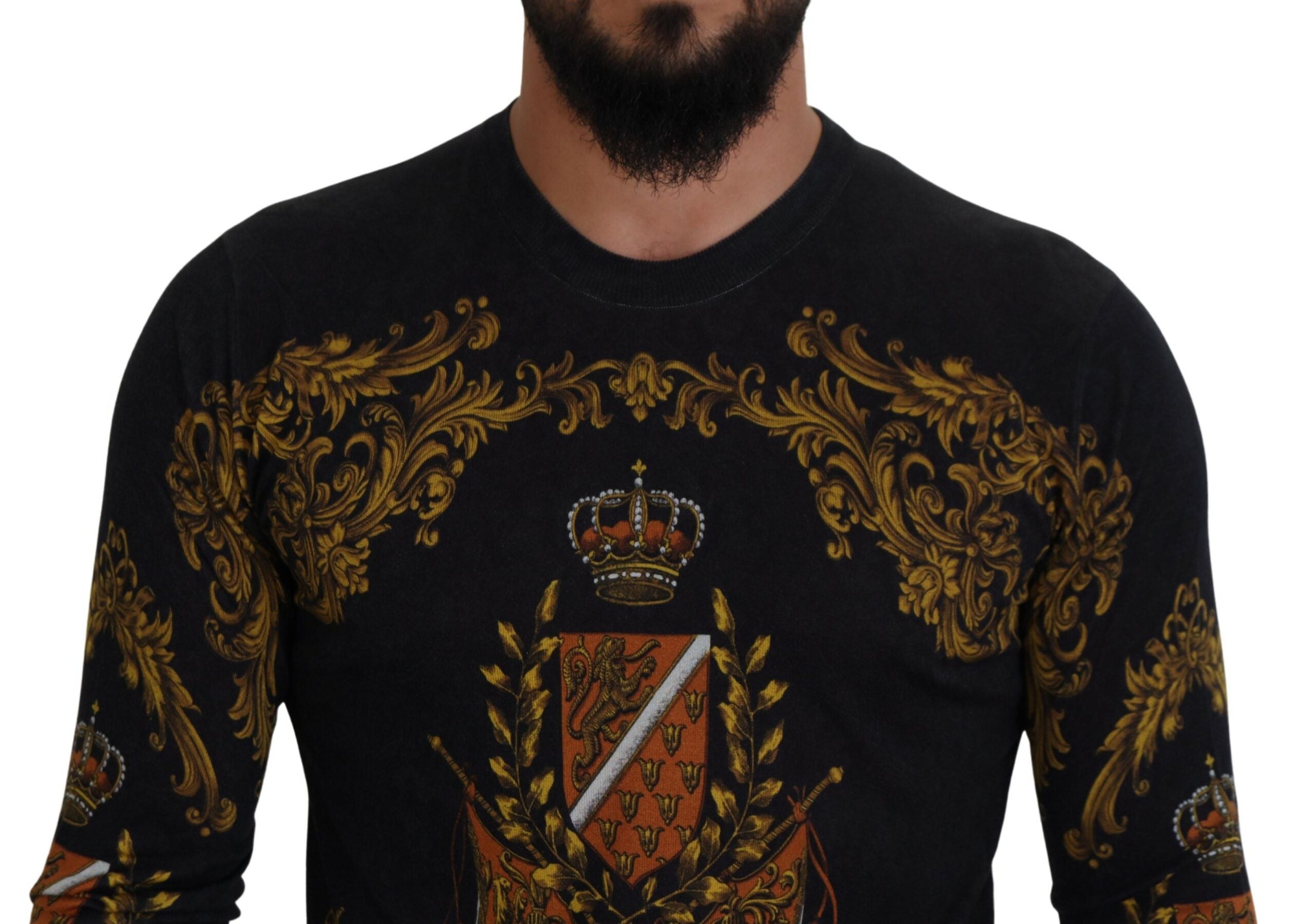 Dolce & Gabbana Gray Silk Baroque Medal Motive Sweater - DEA STILOSA MILANO