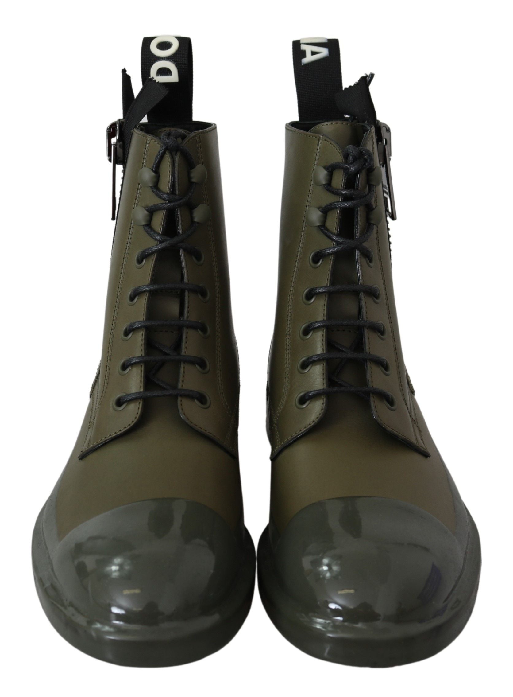 Dolce & Gabbana Green Leather Boots Zipper Mens Shoes - DEA STILOSA MILANO