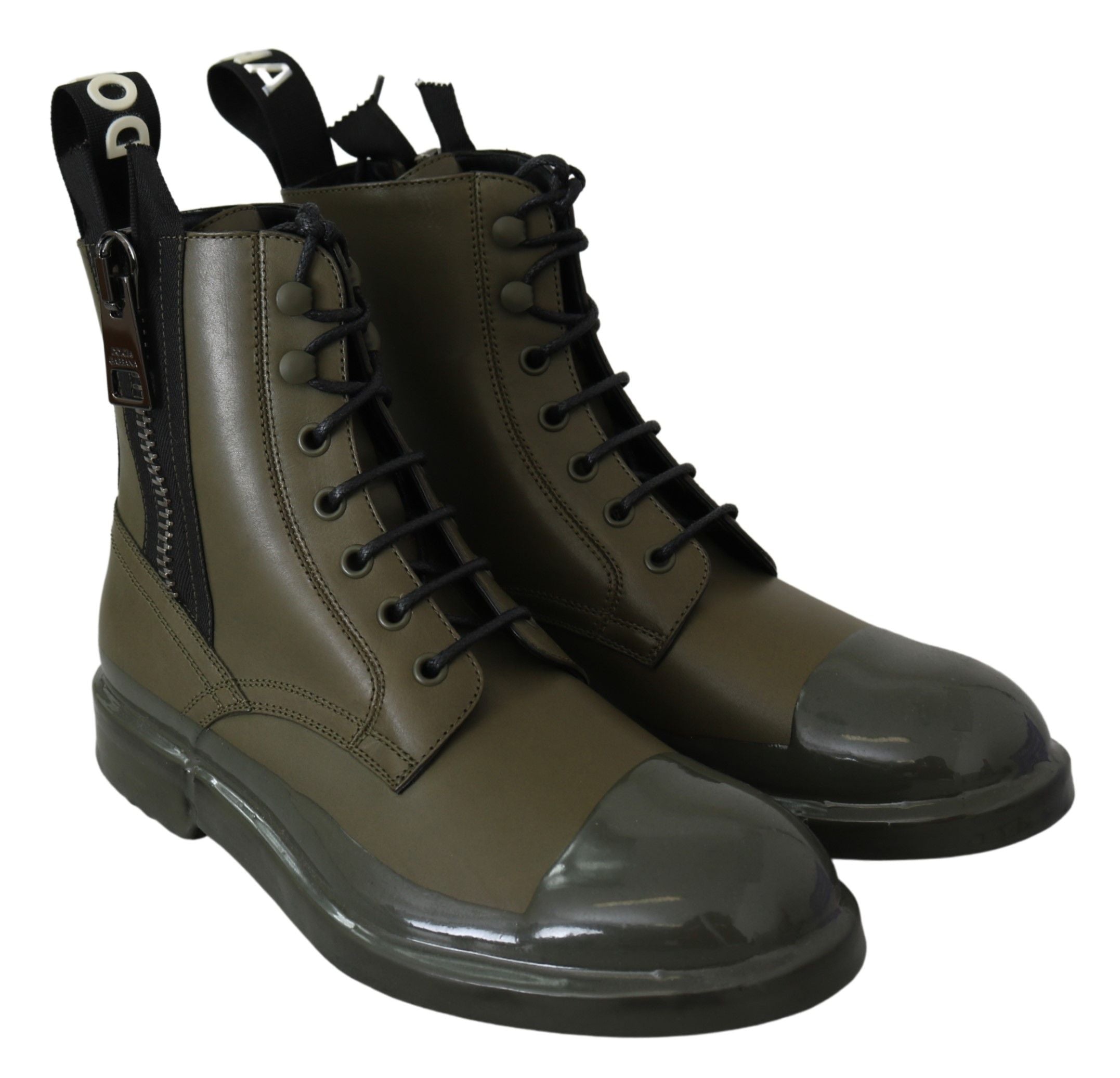 Dolce & Gabbana Green Leather Boots Zipper Mens Shoes - DEA STILOSA MILANO
