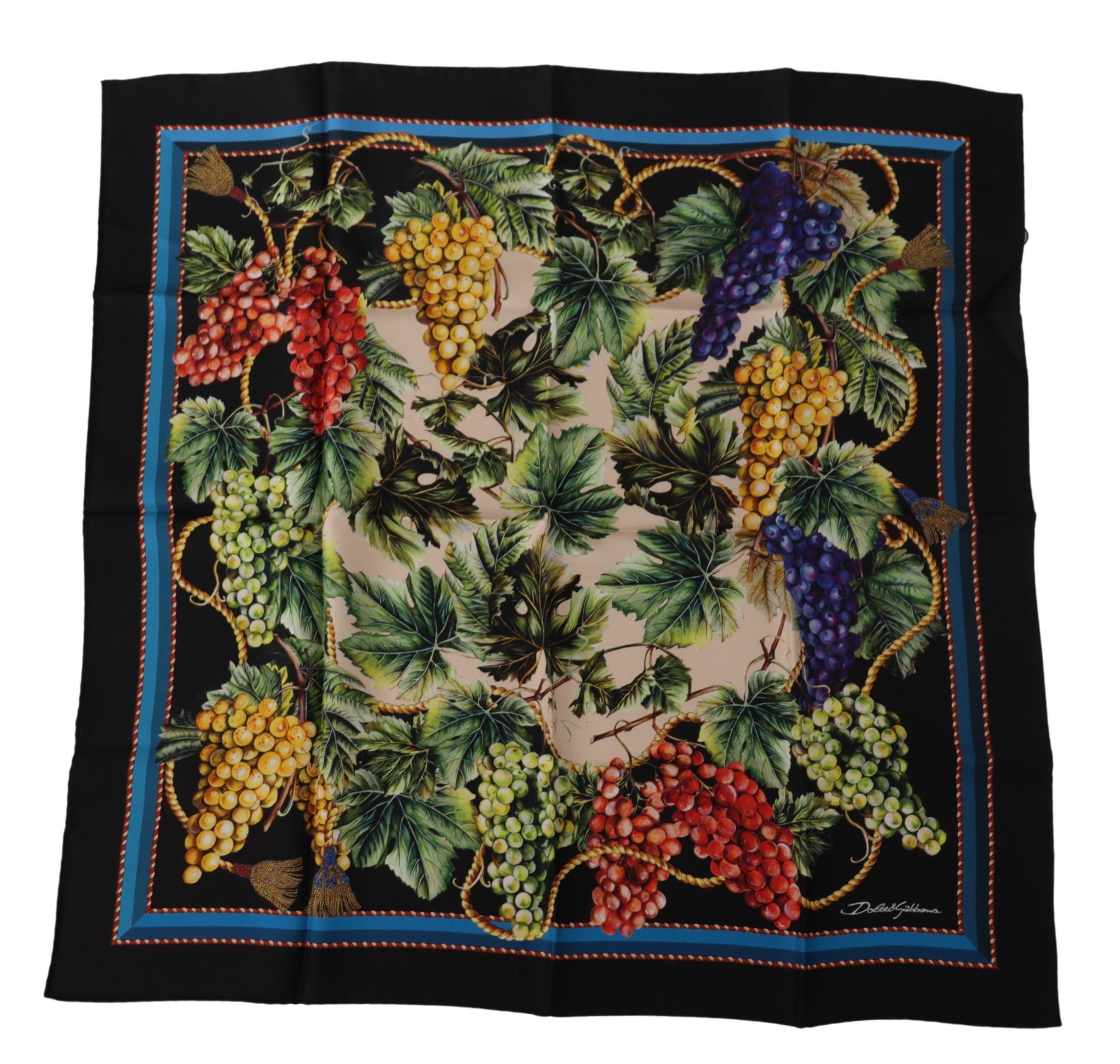 Dolce & Gabbana Black Vineyard Print Square Handkerchief Silk Scarf - DEA STILOSA MILANO