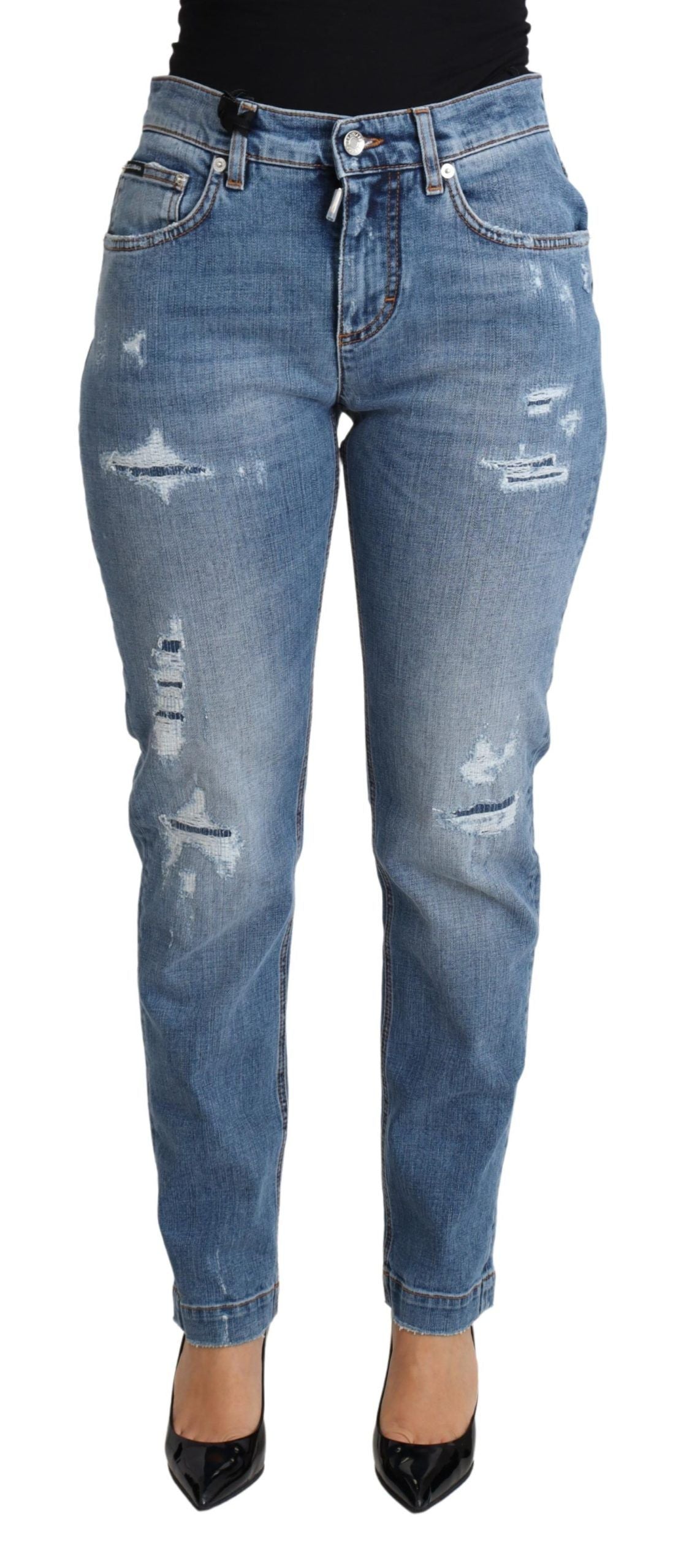 Dolce & Gabbana Blue Tattered Skinny Denim Cotton Blend Jeans - DEA STILOSA MILANO