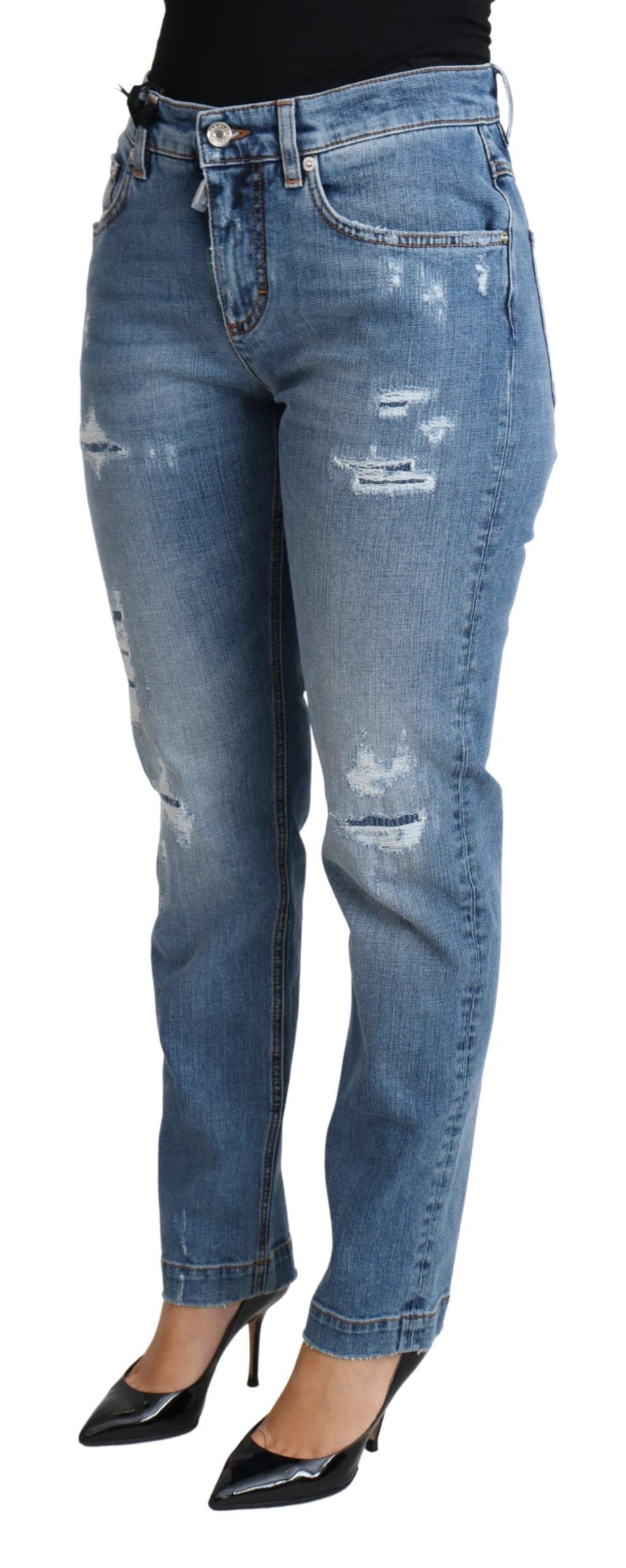 Dolce & Gabbana Blue Tattered Skinny Denim Cotton Blend Jeans - DEA STILOSA MILANO