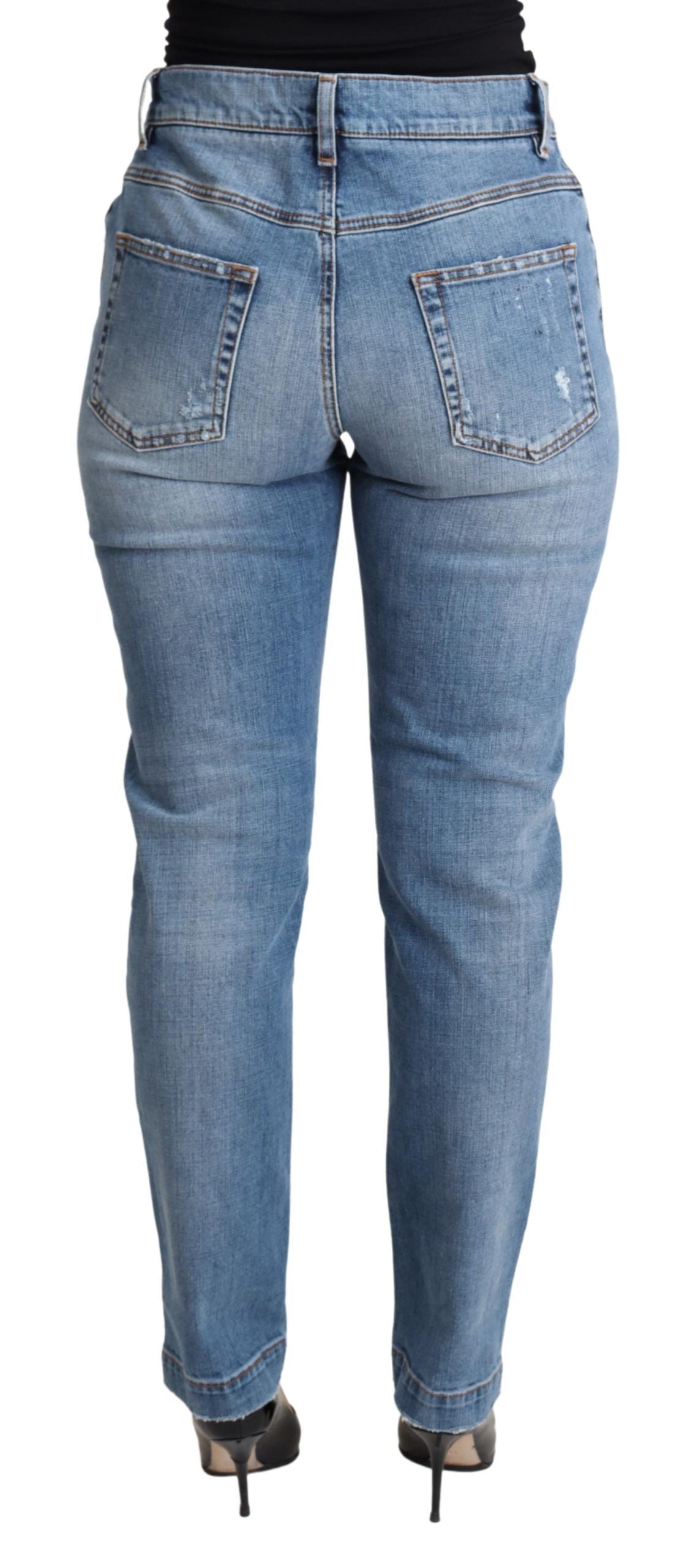 Dolce & Gabbana Blue Tattered Skinny Denim Cotton Blend Jeans - DEA STILOSA MILANO