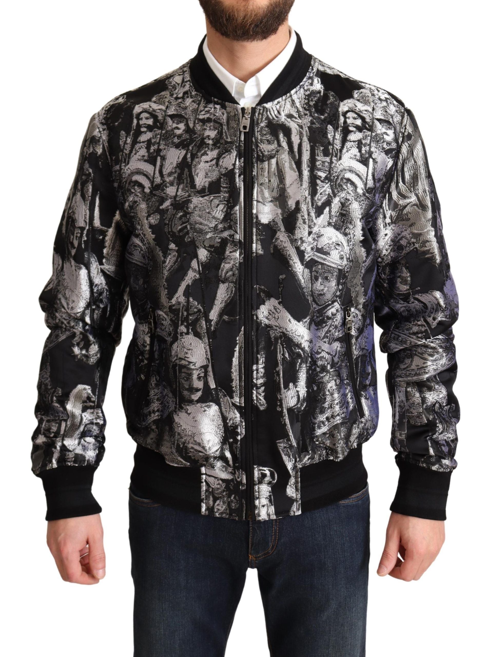 Dolce & Gabbana Black Silver Puppi Motive Bomber Jacket - DEA STILOSA MILANO