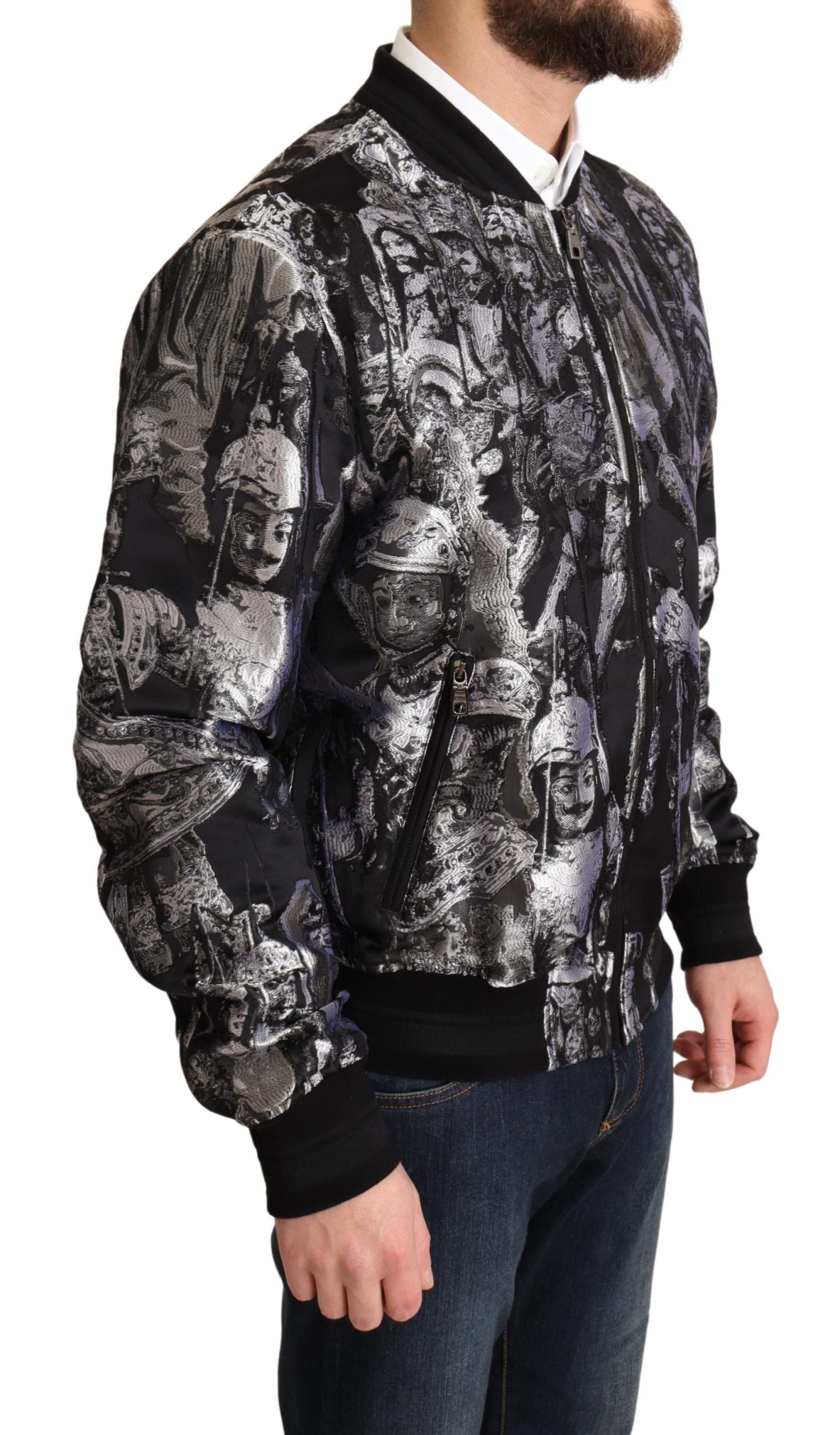 Dolce & Gabbana Black Silver Puppi Motive Bomber Jacket - DEA STILOSA MILANO