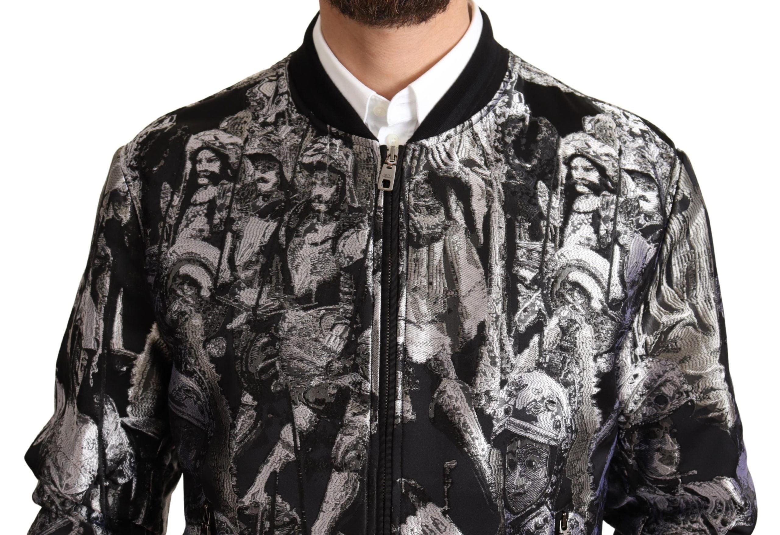 Dolce & Gabbana Black Silver Puppi Motive Bomber Jacket - DEA STILOSA MILANO