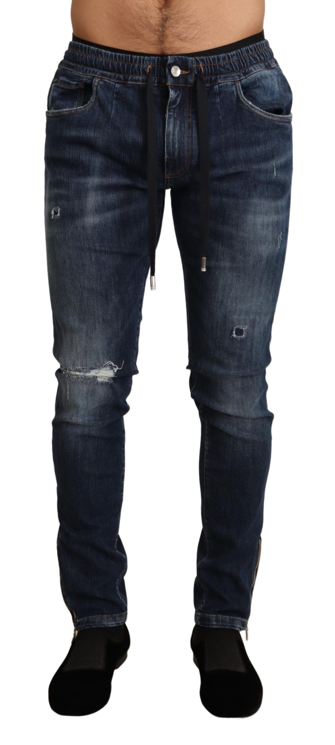 Dolce & Gabbana Blue Cotton Stretch Tattered Denim Jeans - DEA STILOSA MILANO