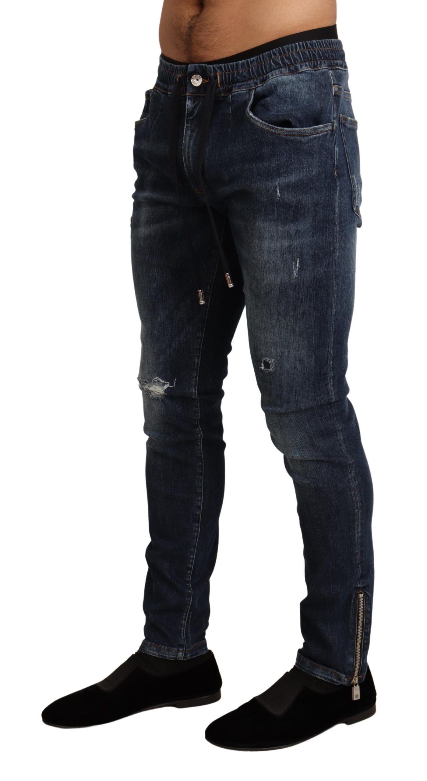 Dolce & Gabbana Blue Cotton Stretch Tattered Denim Jeans - DEA STILOSA MILANO
