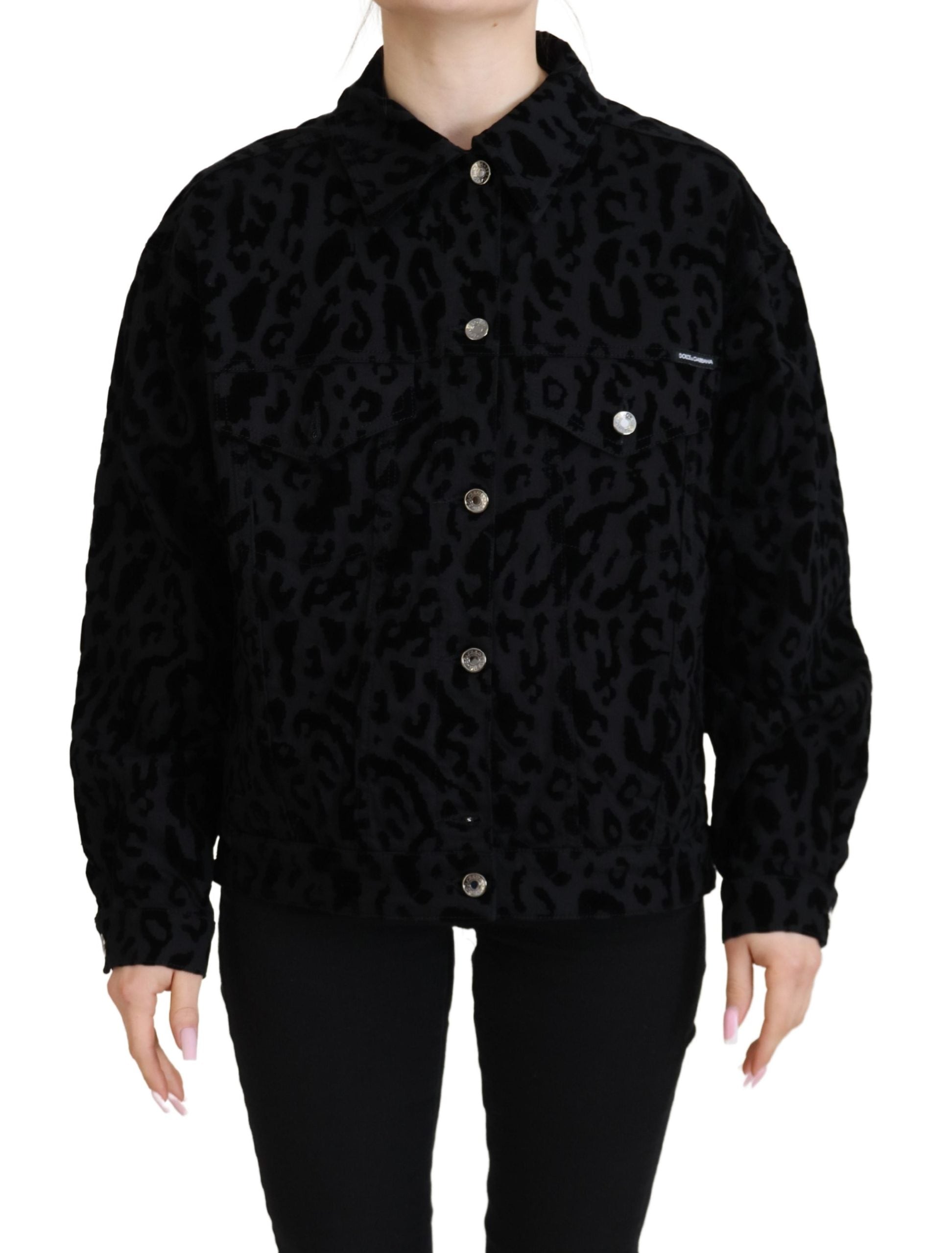 Dolce & Gabbana Black Leopard Long Sleeve Denim Cotton Jacket - DEA STILOSA MILANO