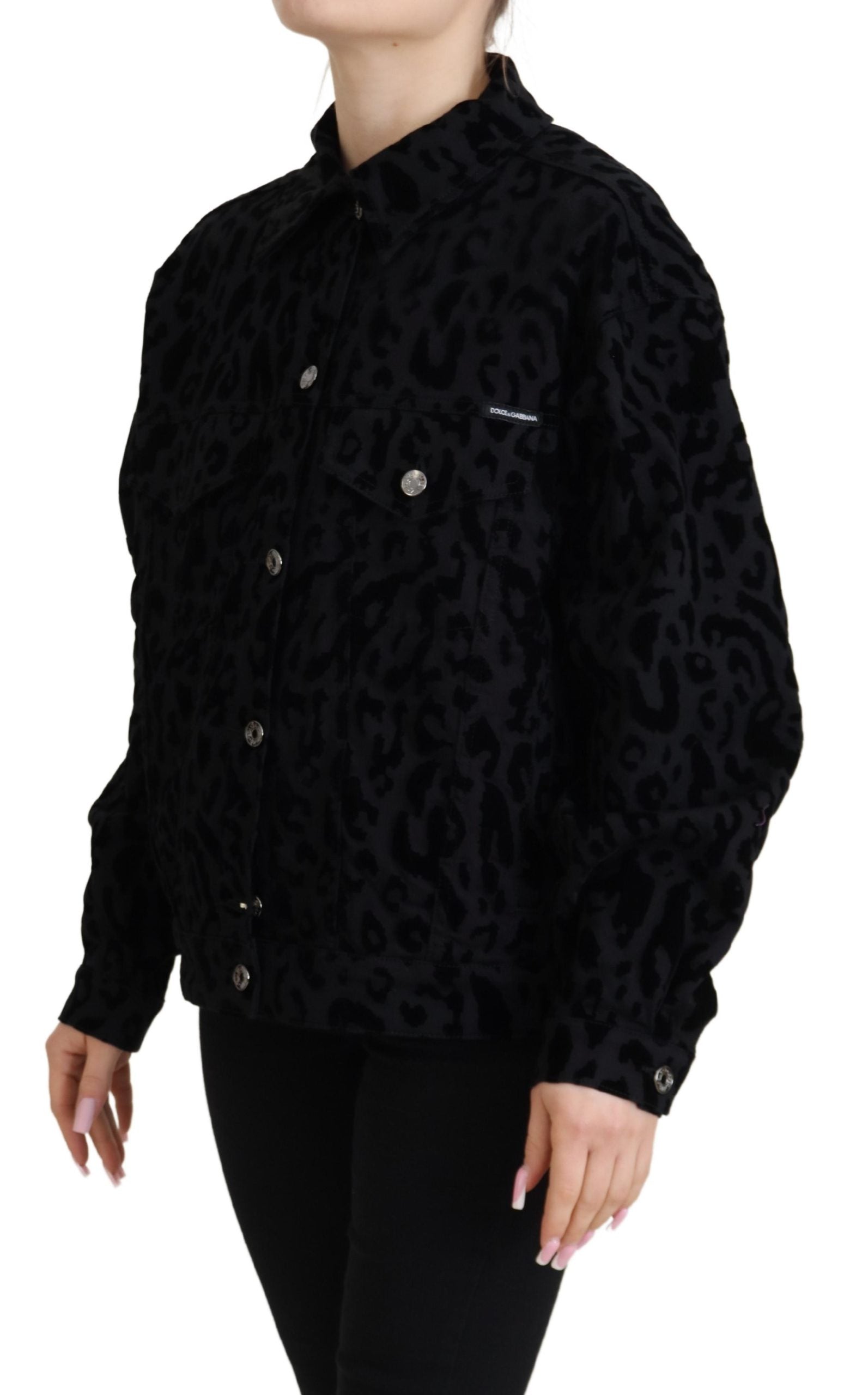 Dolce & Gabbana Black Leopard Long Sleeve Denim Cotton Jacket - DEA STILOSA MILANO