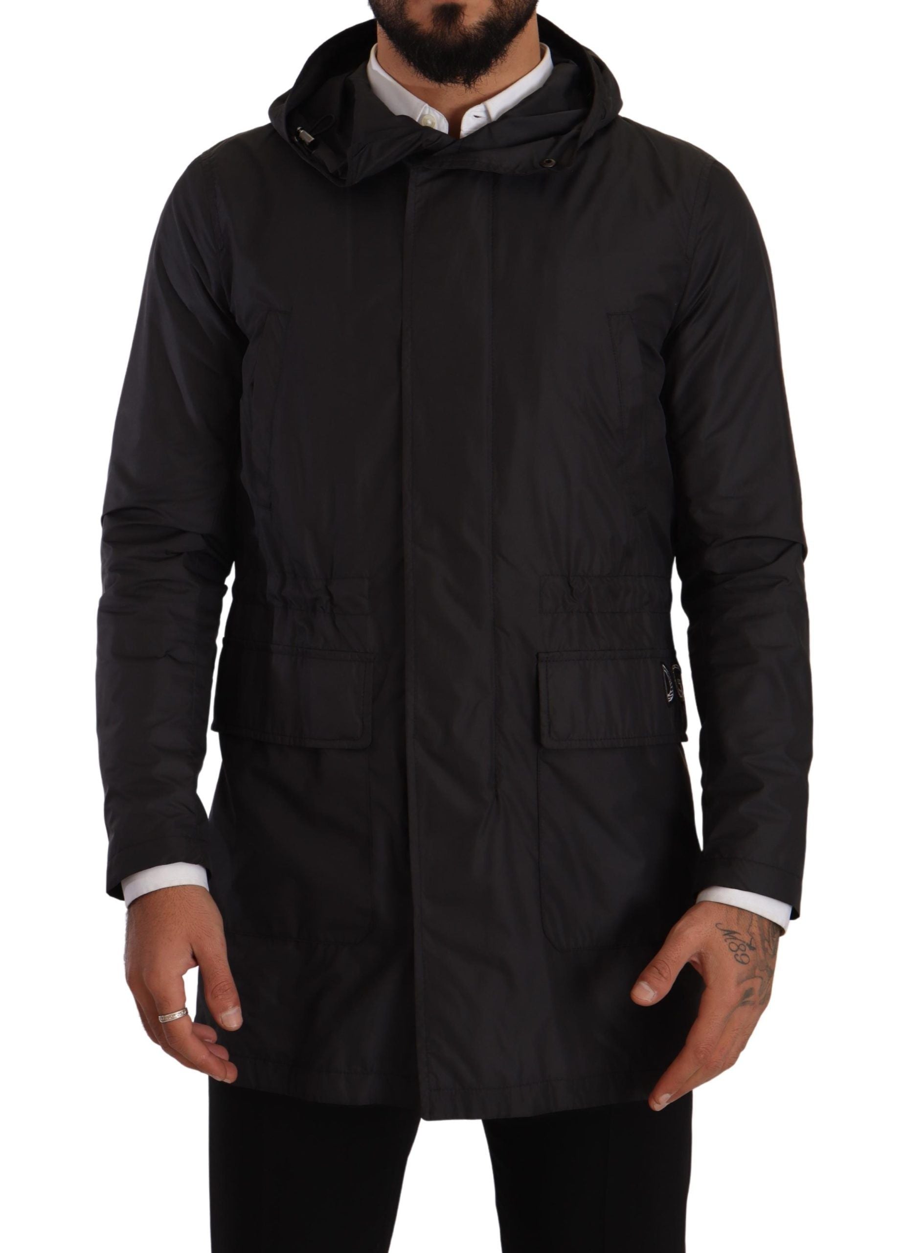 Dolce & Gabbana Black Polyester Hooded Parka Coat Jacket - DEA STILOSA MILANO